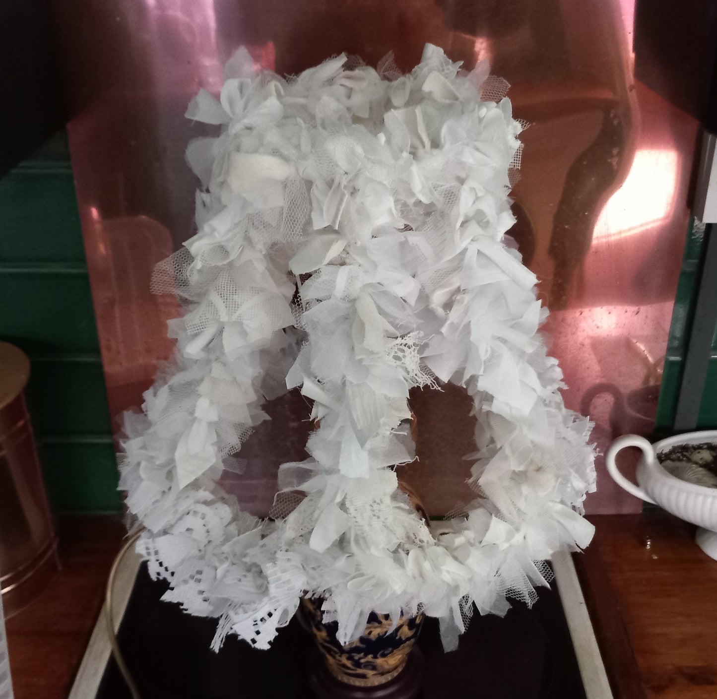Hand made large white rag lampshade