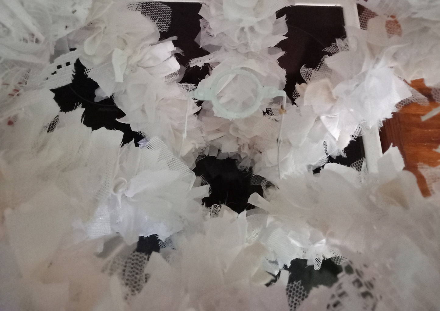Hand made large white rag lampshade