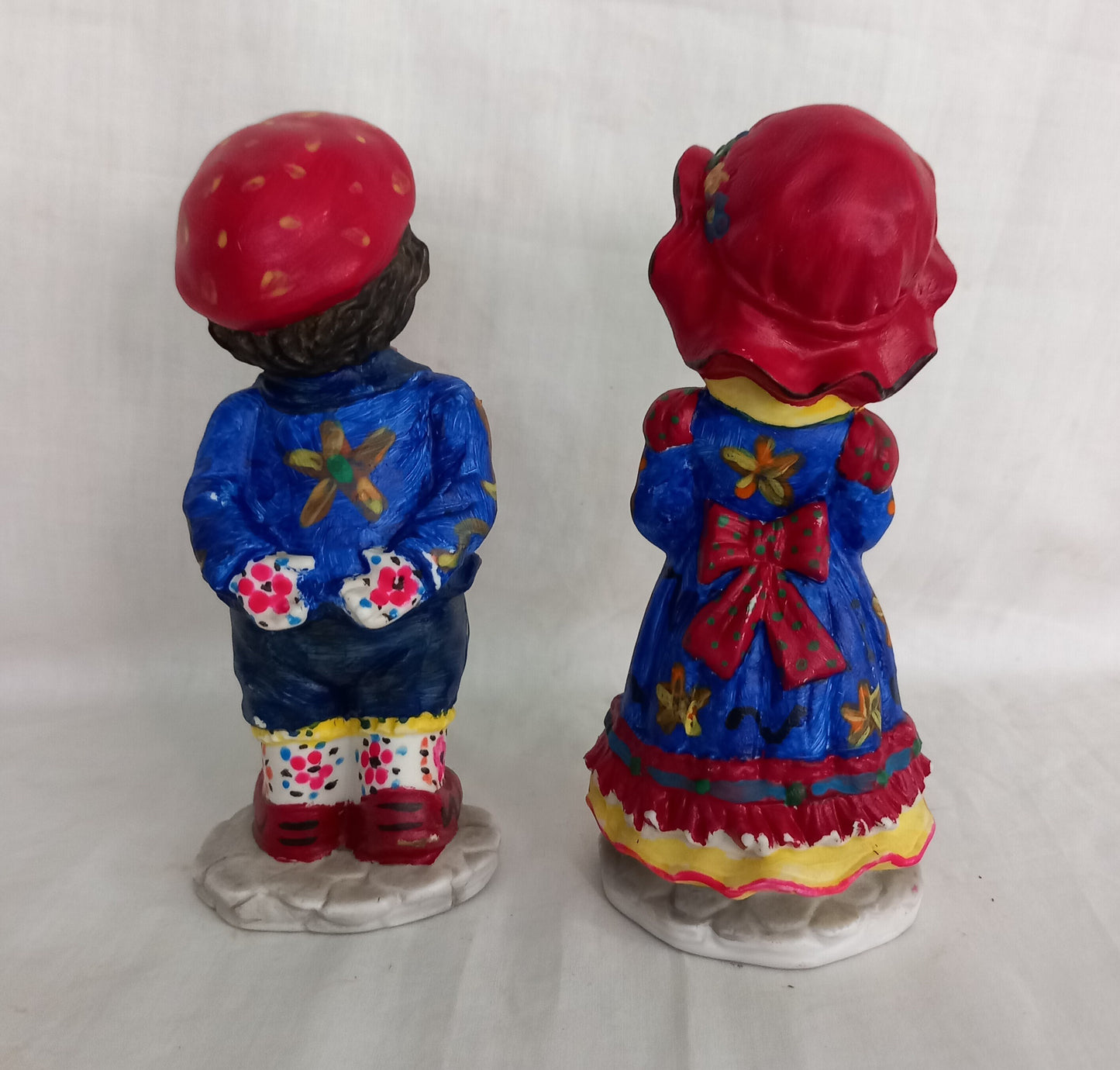Pair Of Hand Painted Day Of The Dead Boy & Girl Sugar Skull Statues