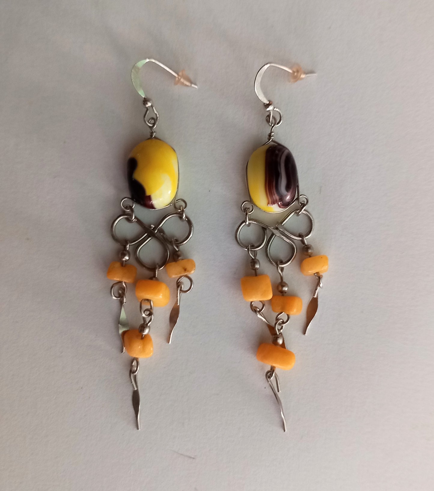 Yellow glass bead & semi precious stone necklace and earrings set