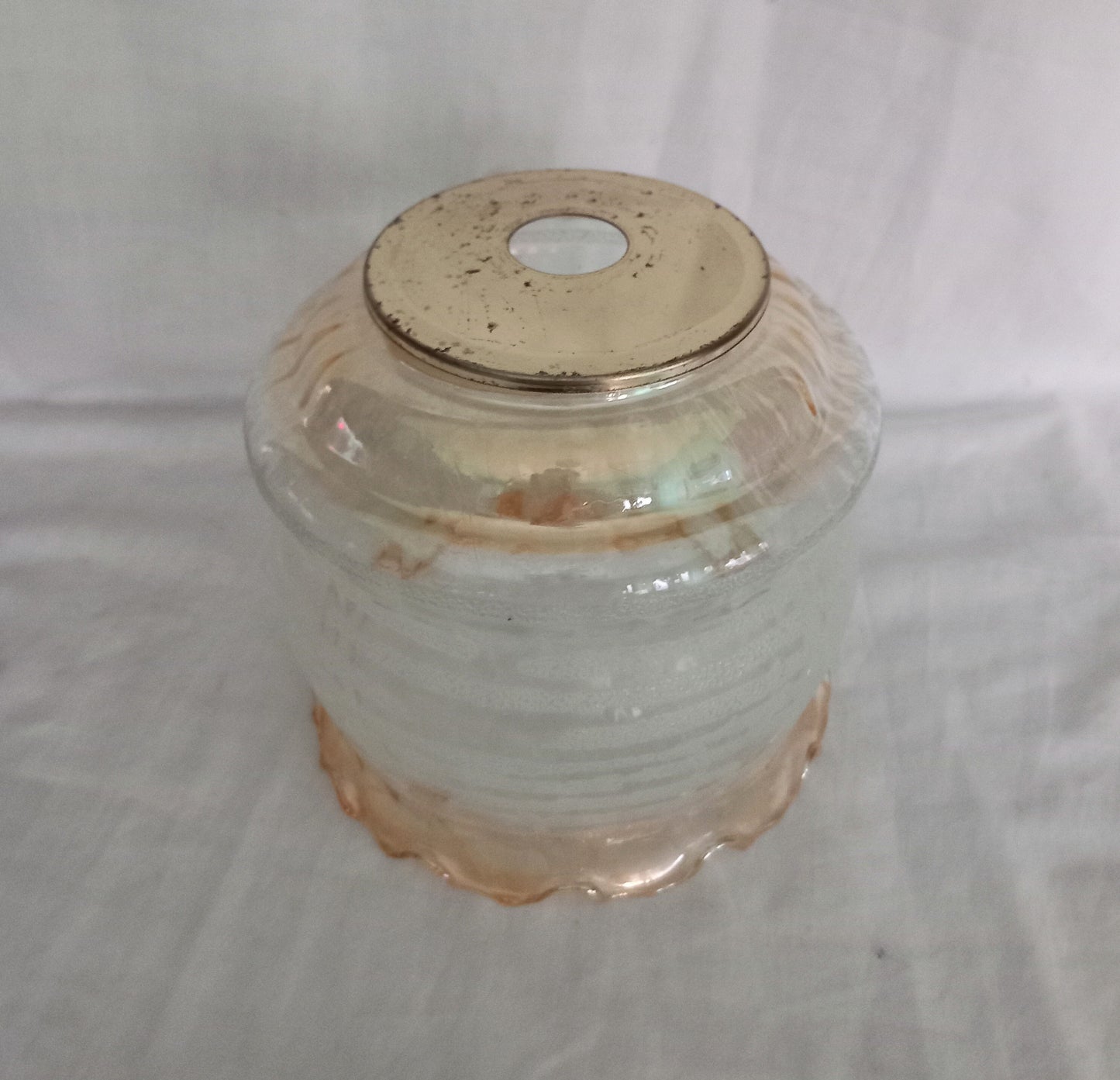 1970s Frosted Stripe & Gold Lustre Glass Pendant Light Shade 6.75"