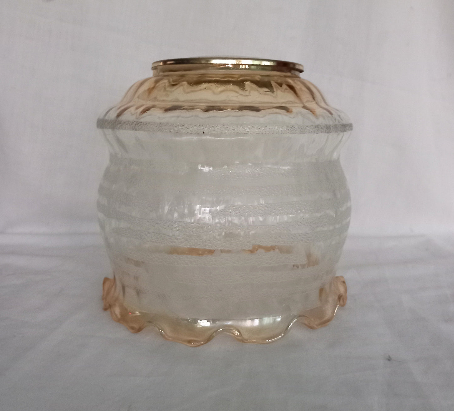 1970s Frosted Stripe & Gold Lustre Glass Pendant Light Shade 6.75"