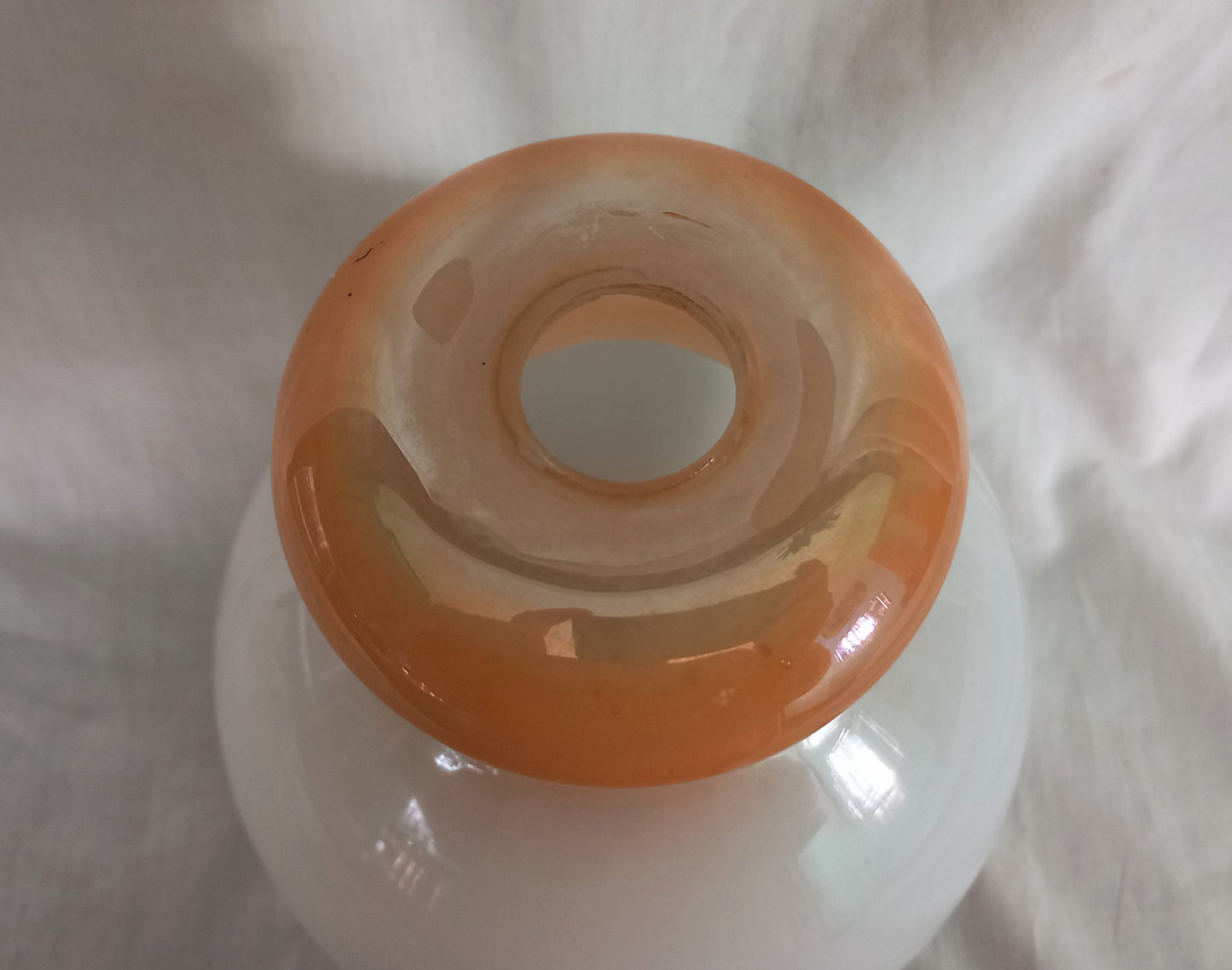 Mid Century White & Brown Lustre Glass Pendant Light Shade 8"