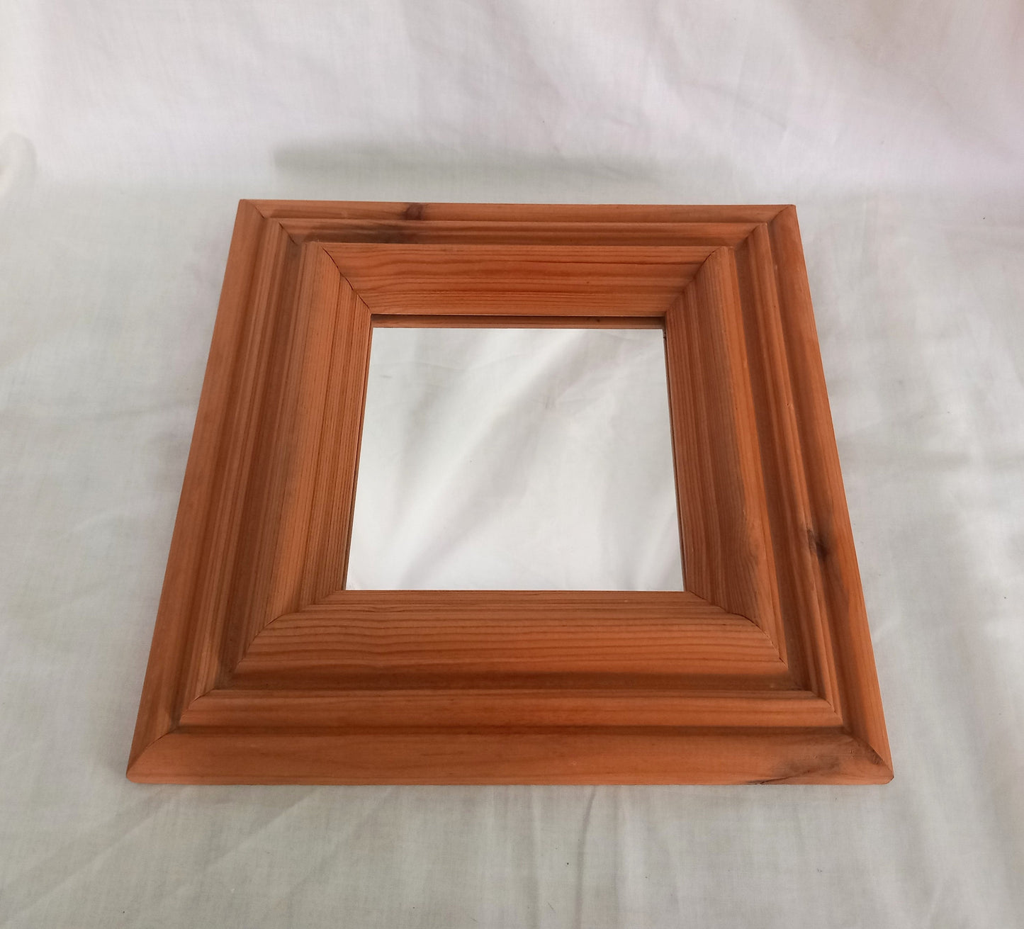 1990s real wood pine framed square small wall mirror 10.75"
