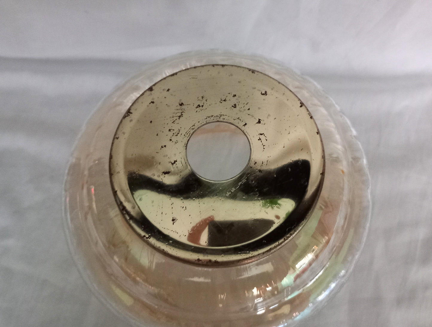 1970s Frosted Stripe & Gold Lustre Glass Pendant Light Shade 6.75"
