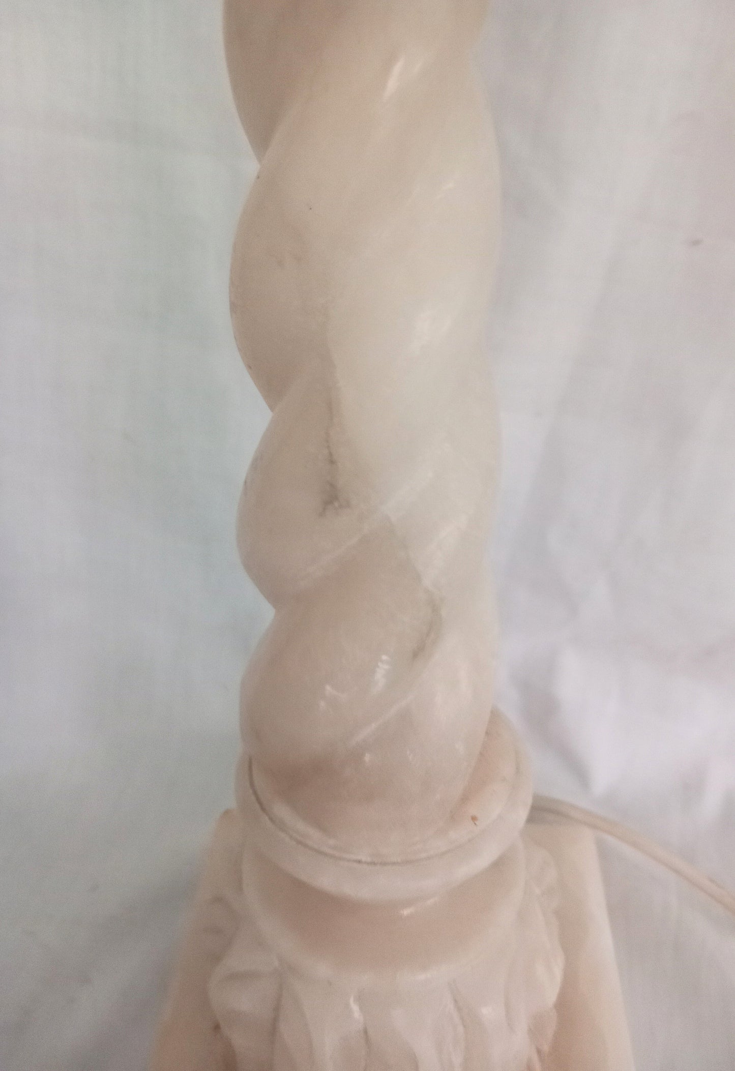 1970s White Barley Twist Carved Marble Table Lamp