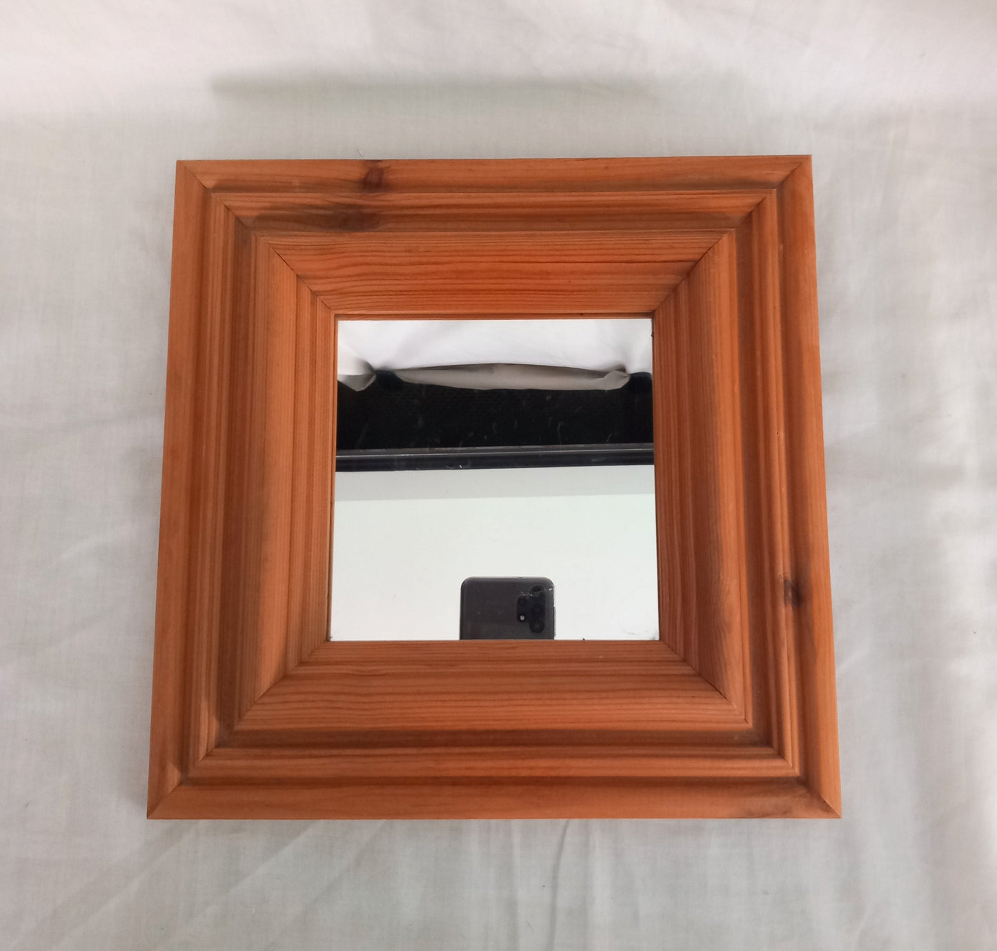 1990s real wood pine framed square small wall mirror 10.75"