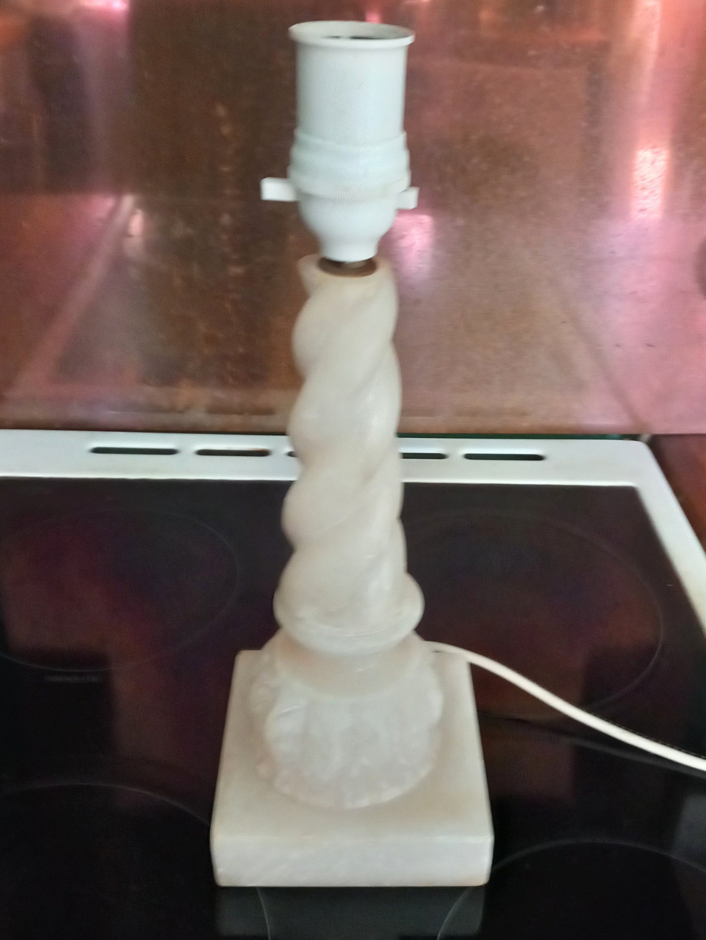 1970s White Barley Twist Carved Marble Table Lamp