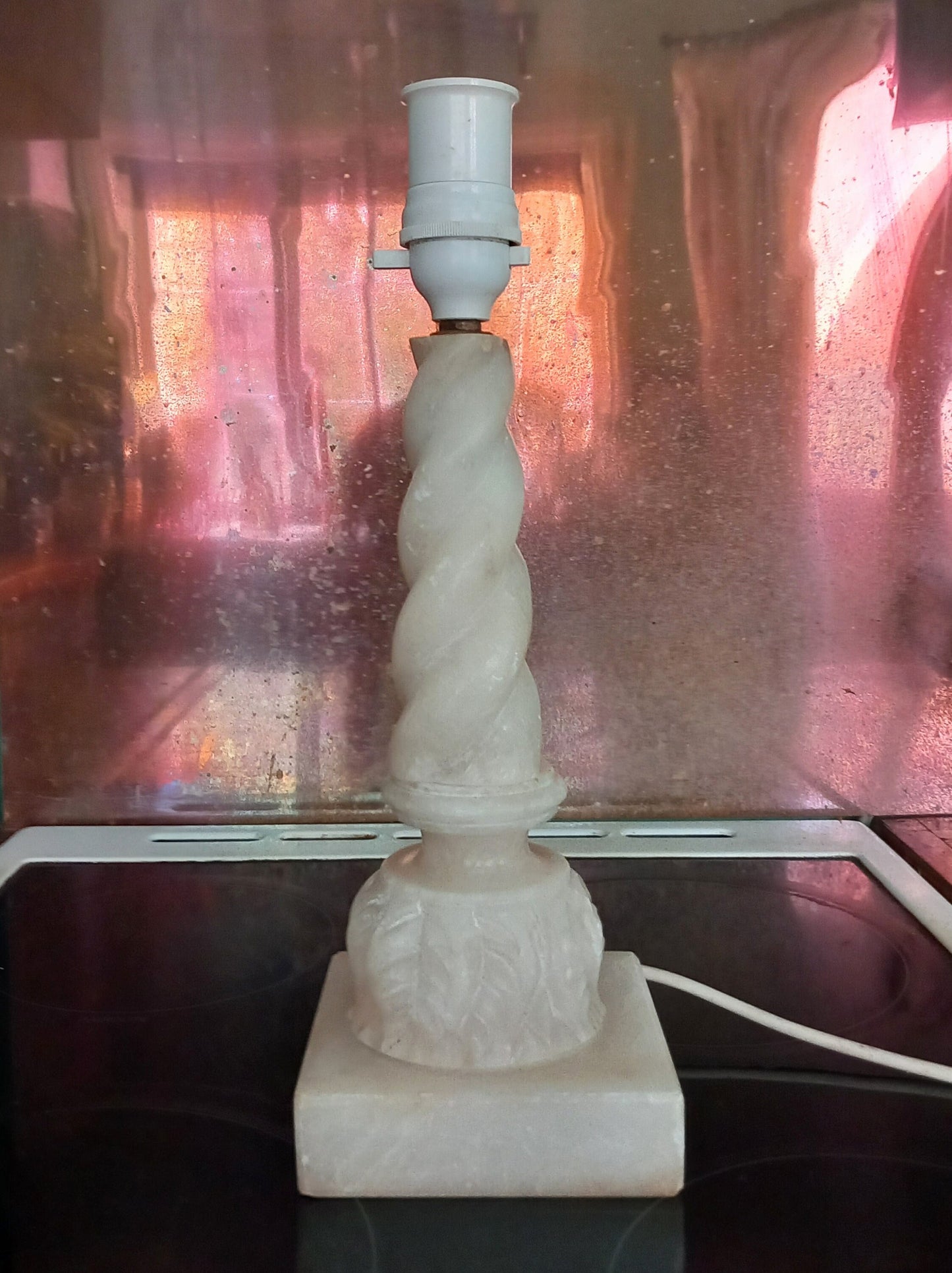 1970s White Barley Twist Carved Marble Table Lamp