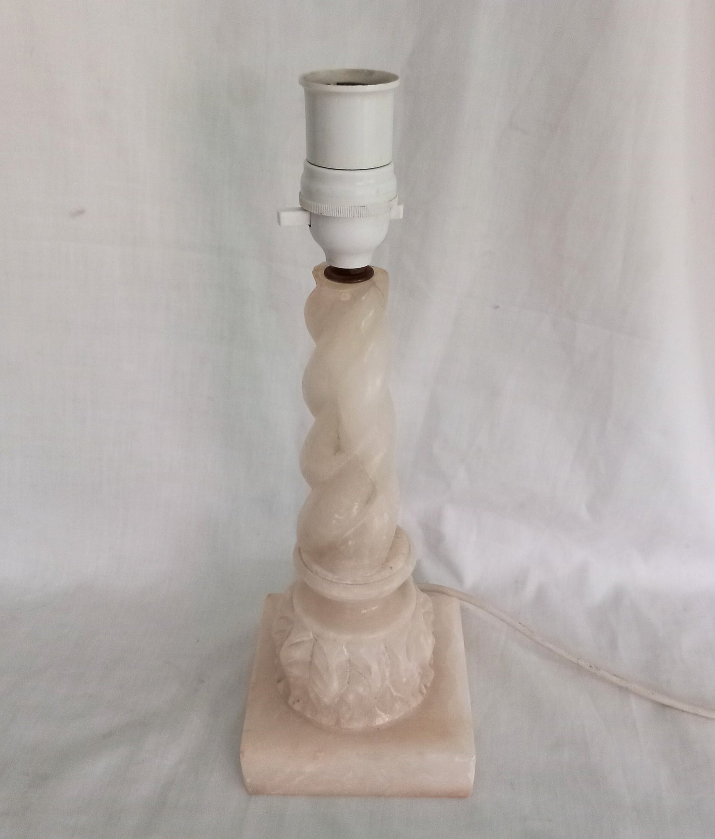 1970s White Barley Twist Carved Marble Table Lamp