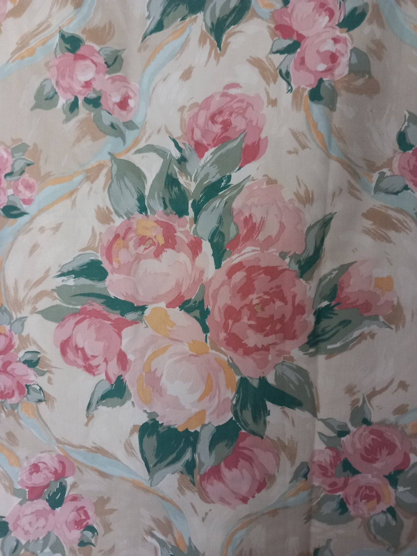 Vintage 1980s Dorma pink rose pattern single curtain 52"