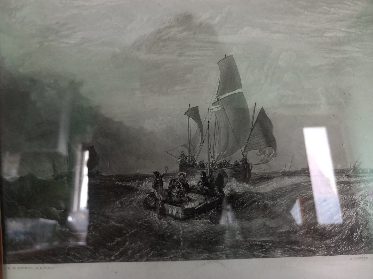 Framed Edwardian Print Engraving Of Turner Boats Off Calais