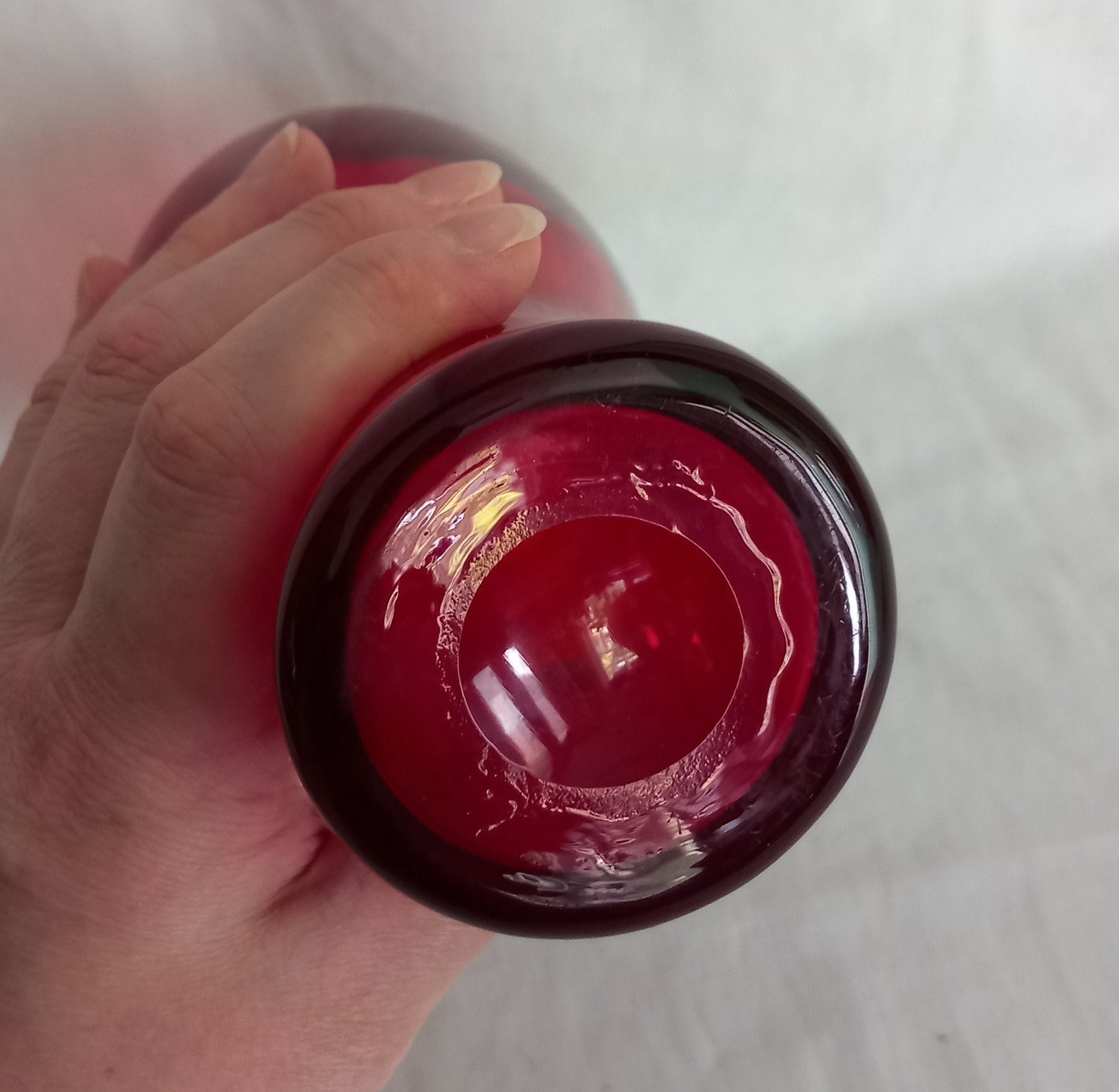 Mid Century Whitefriars Ruby Red Soda Glass Dice Vase