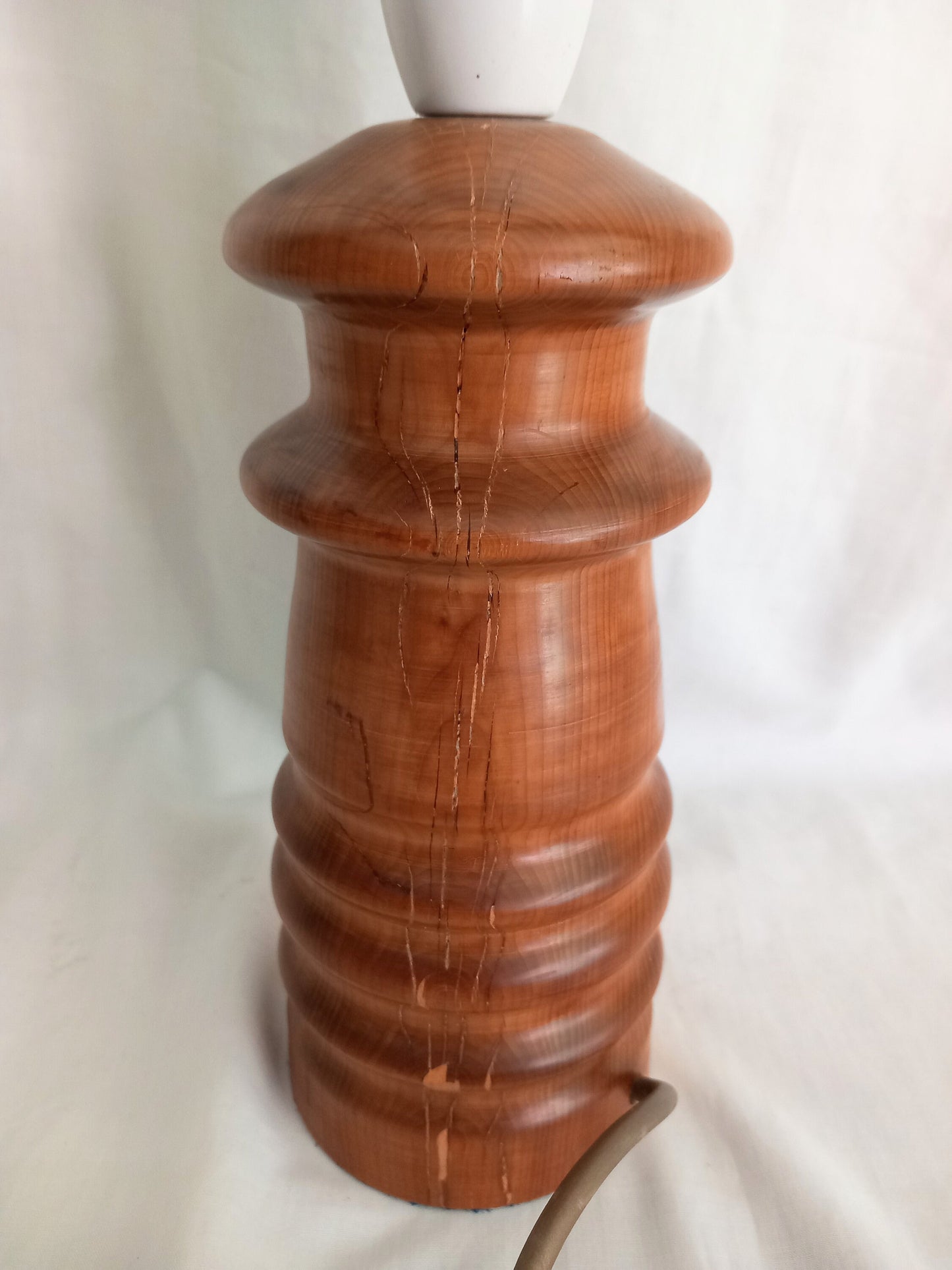 C1970s turned Yew wood table lamp 10.75"
