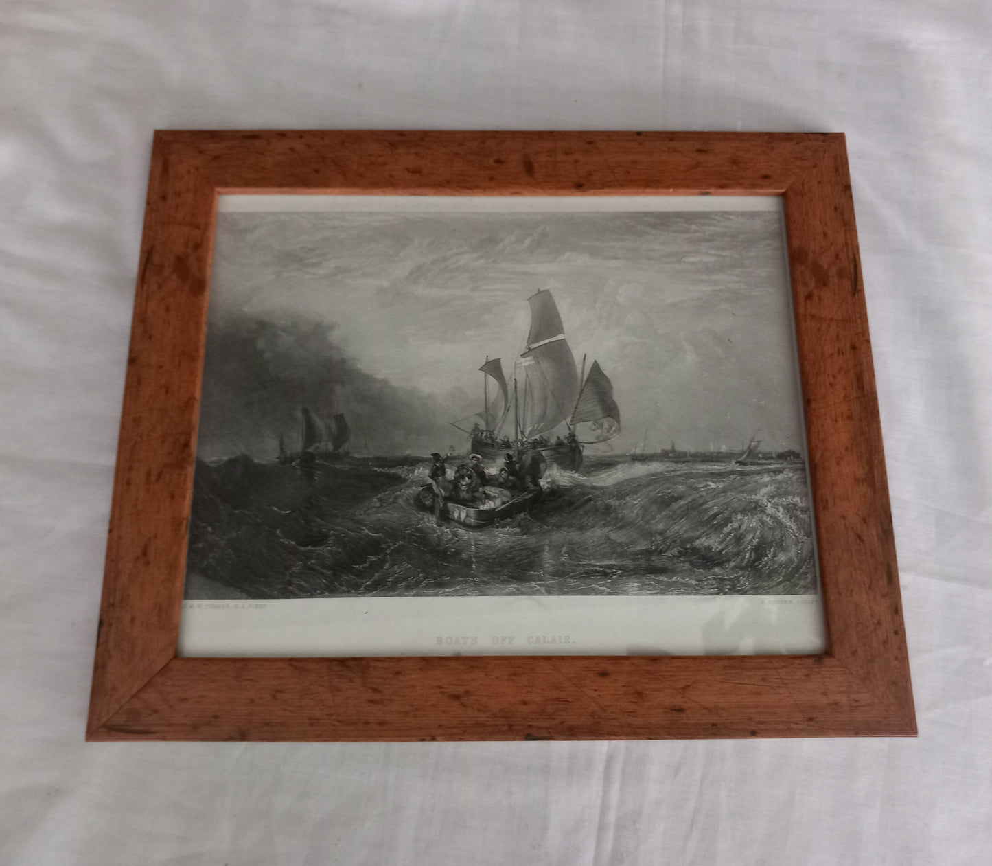 Framed Edwardian Print Engraving Of Turner Boats Off Calais
