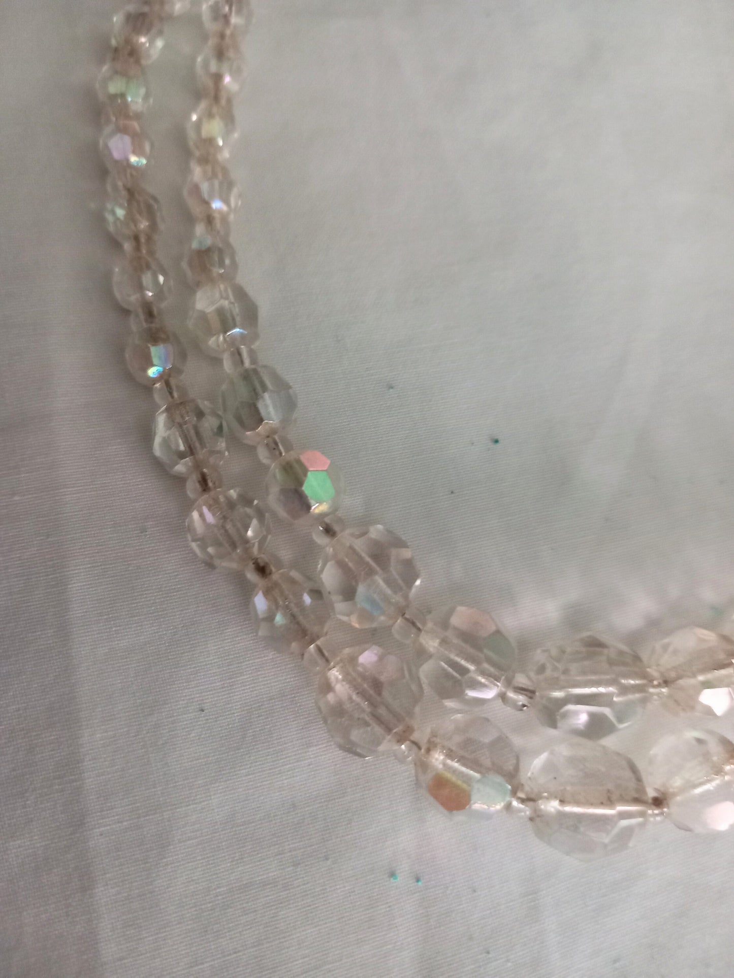 1950s 2 strand aurora borealis faceted crystal glass bead necklace