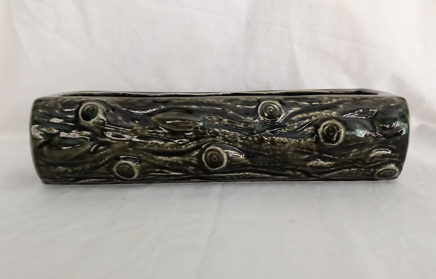 Mid century Dartmouth Pottery large green log planter vase