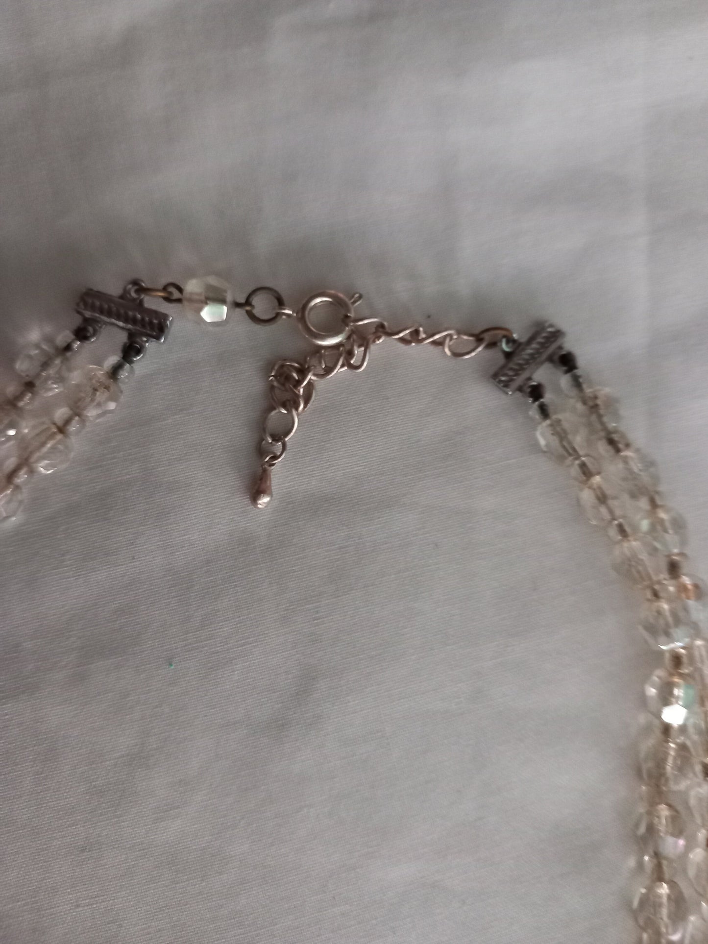 1950s 2 strand aurora borealis faceted crystal glass bead necklace