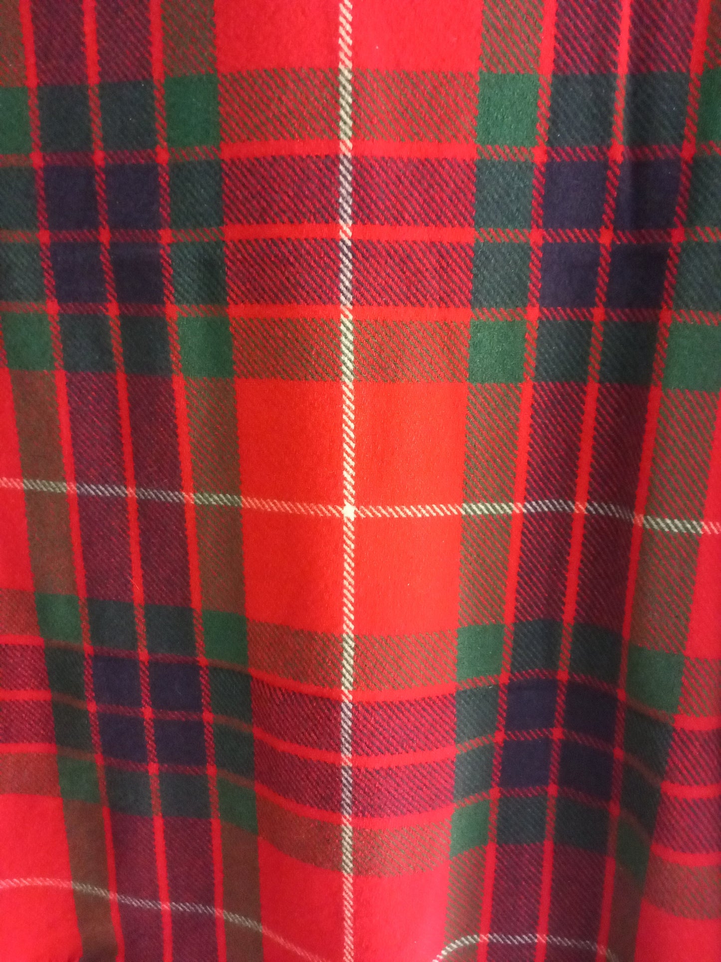 1970s Tartan All Wool Fringed Blanket 56 X 62" Red & Green Check