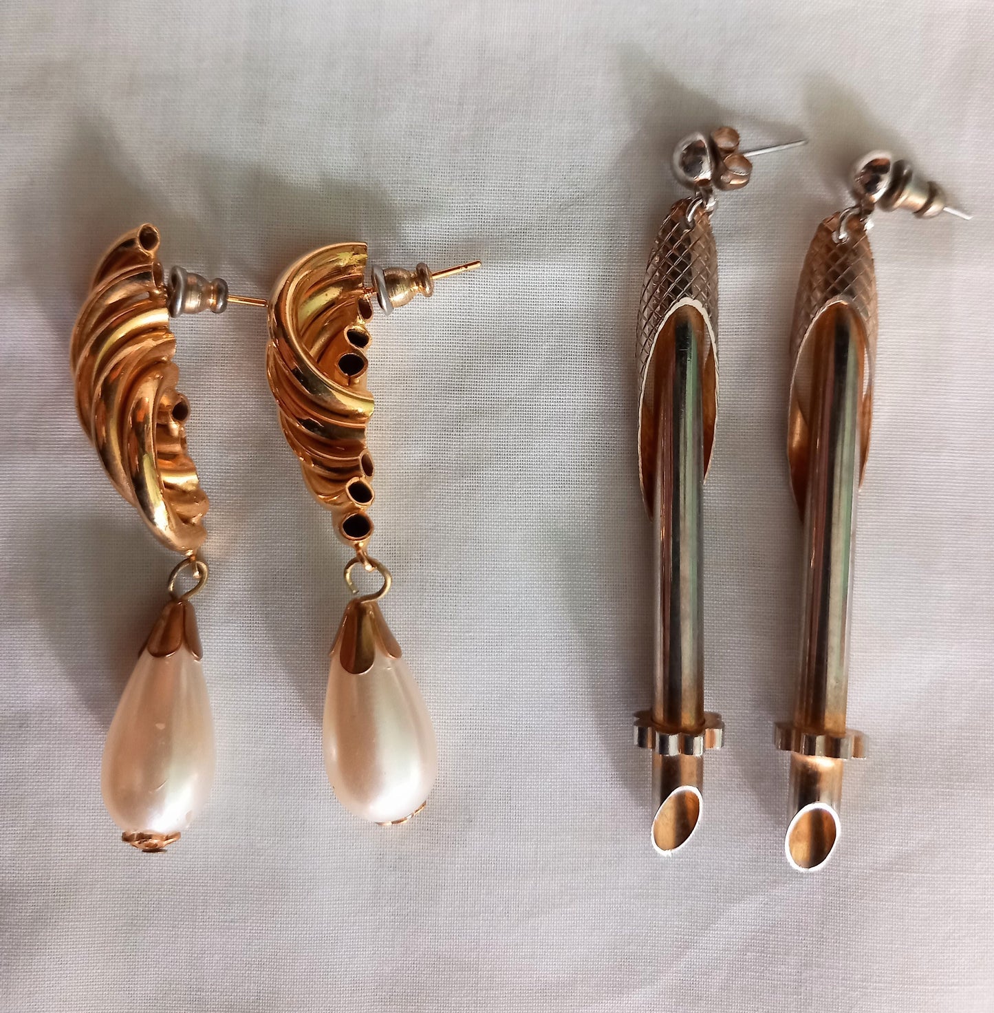 3 Pairs 1980s Gold Plated Dangly Earrings