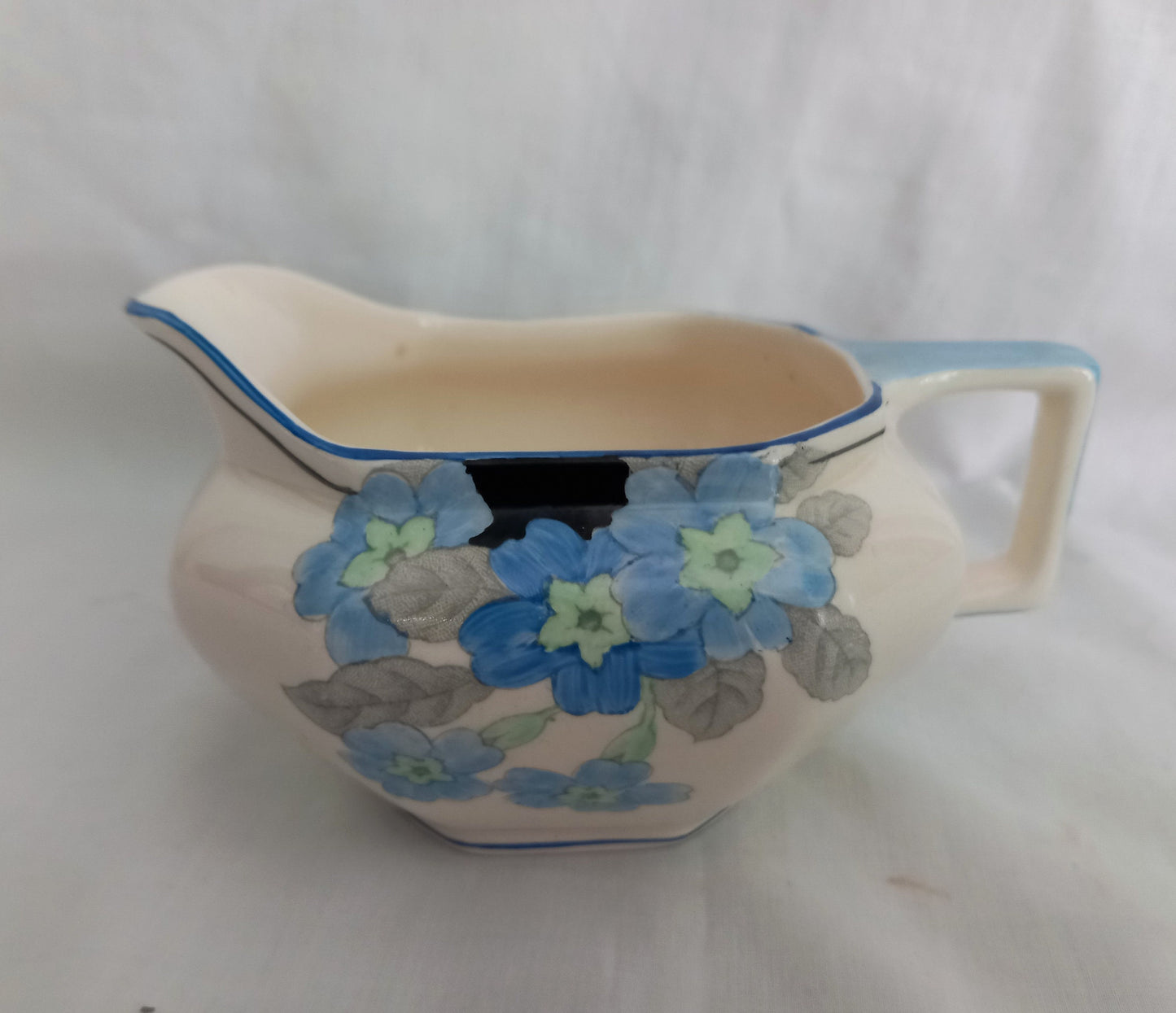Art deco Crown Devon Fieldings hand painted jug with blue flower design