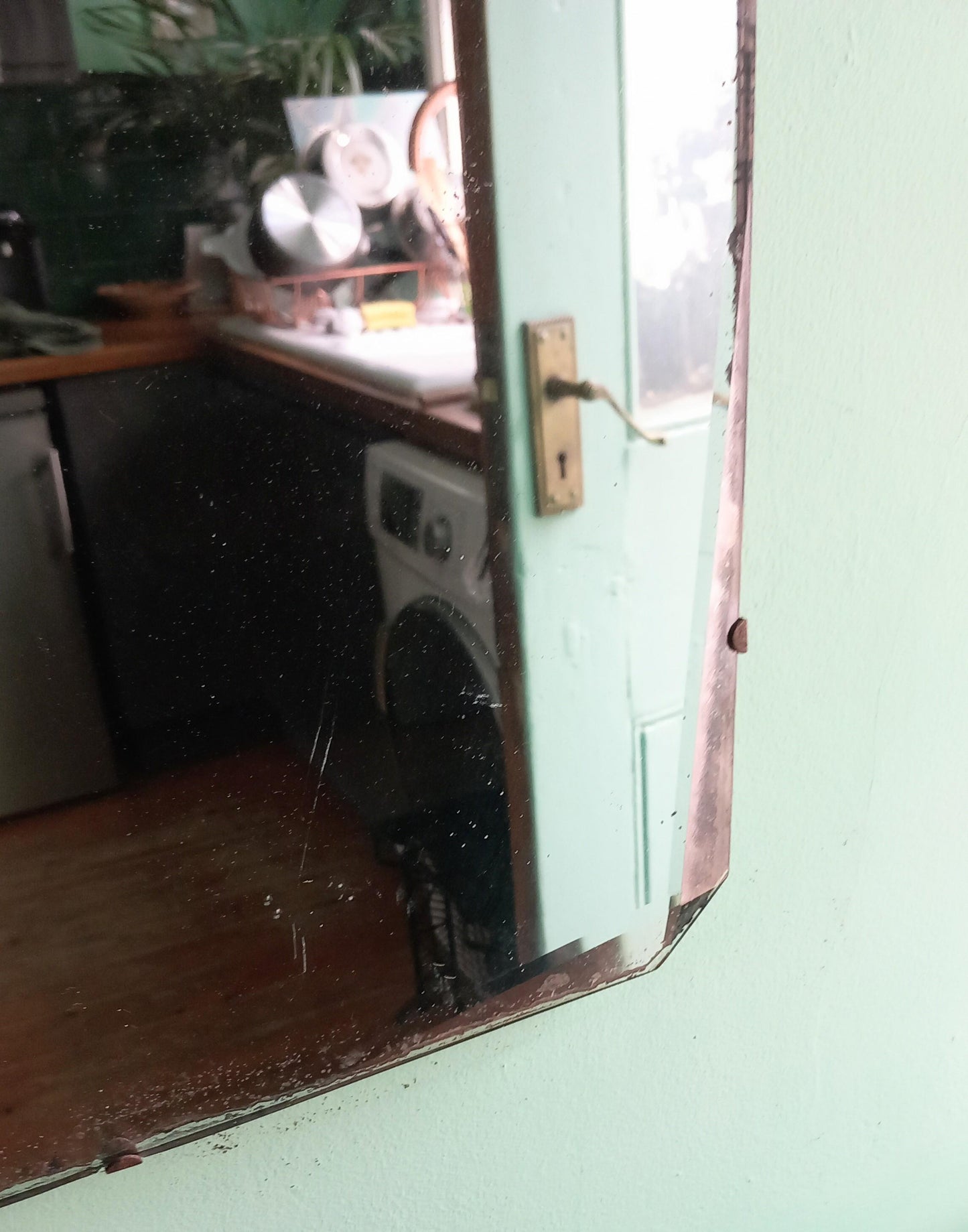 Art Deco Large Angled Wooden Back Wall Mirror 24"