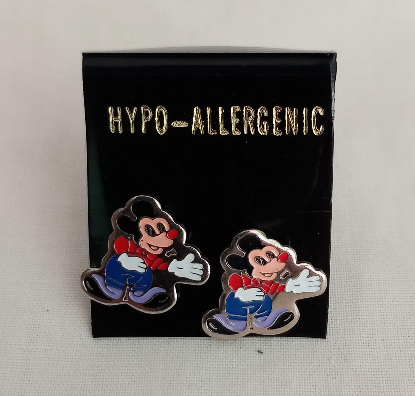 1980s silvertone & red and blue enamel Mickey Mouse earrings