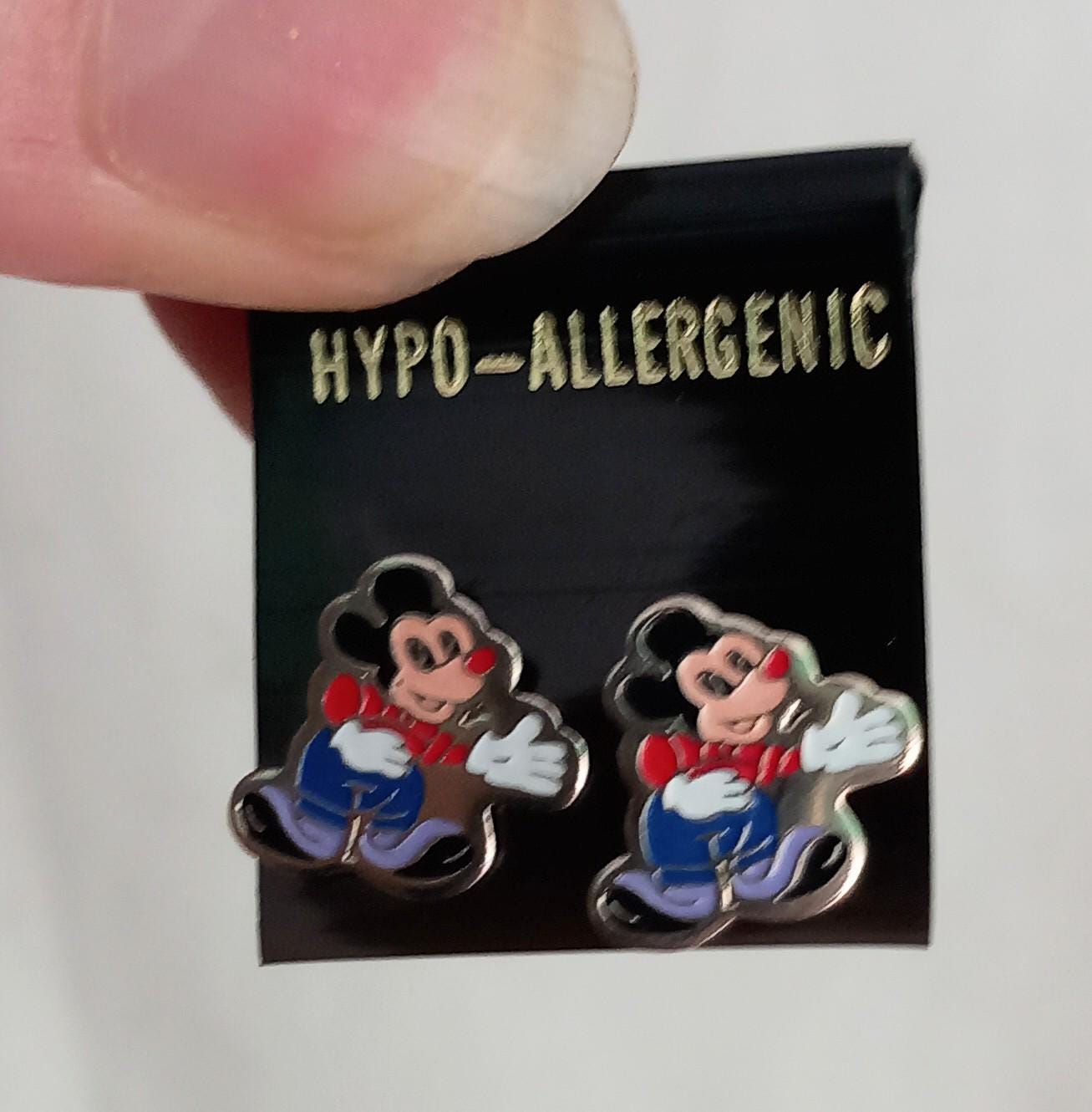 1980s silvertone & red and blue enamel Mickey Mouse earrings