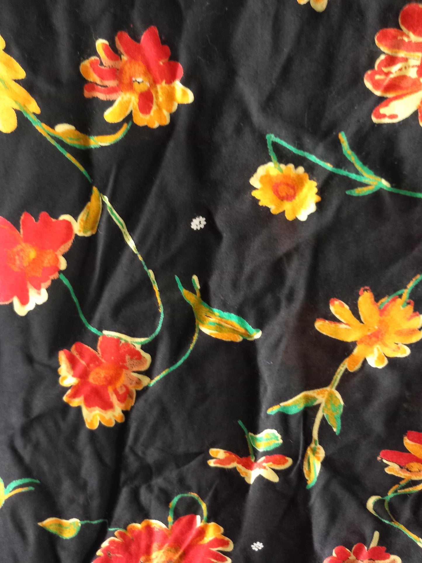 1990s Black & Orange Flower Print Summer Midi dress 10 12