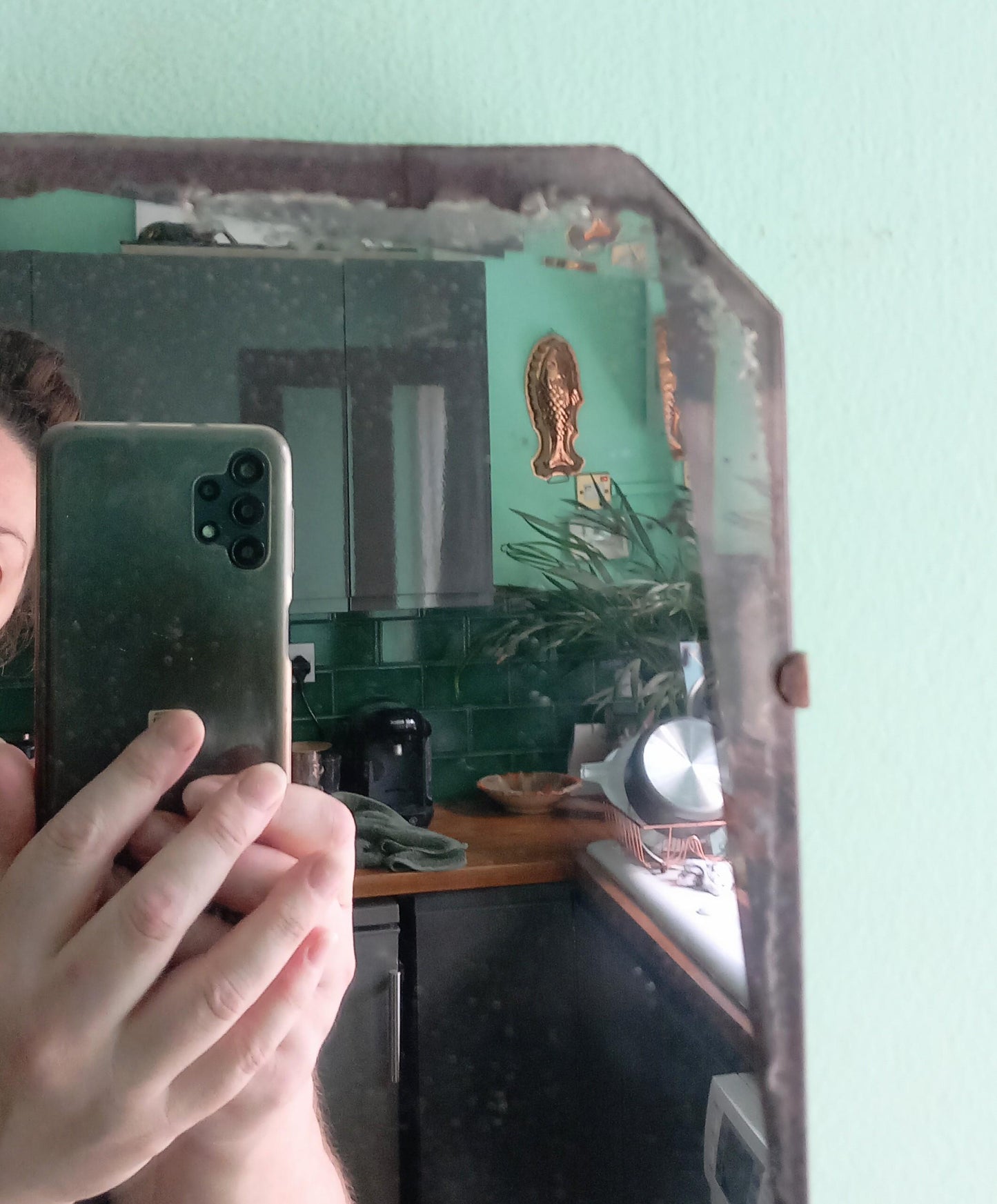 Art Deco Large Angled Wooden Back Wall Mirror 24"