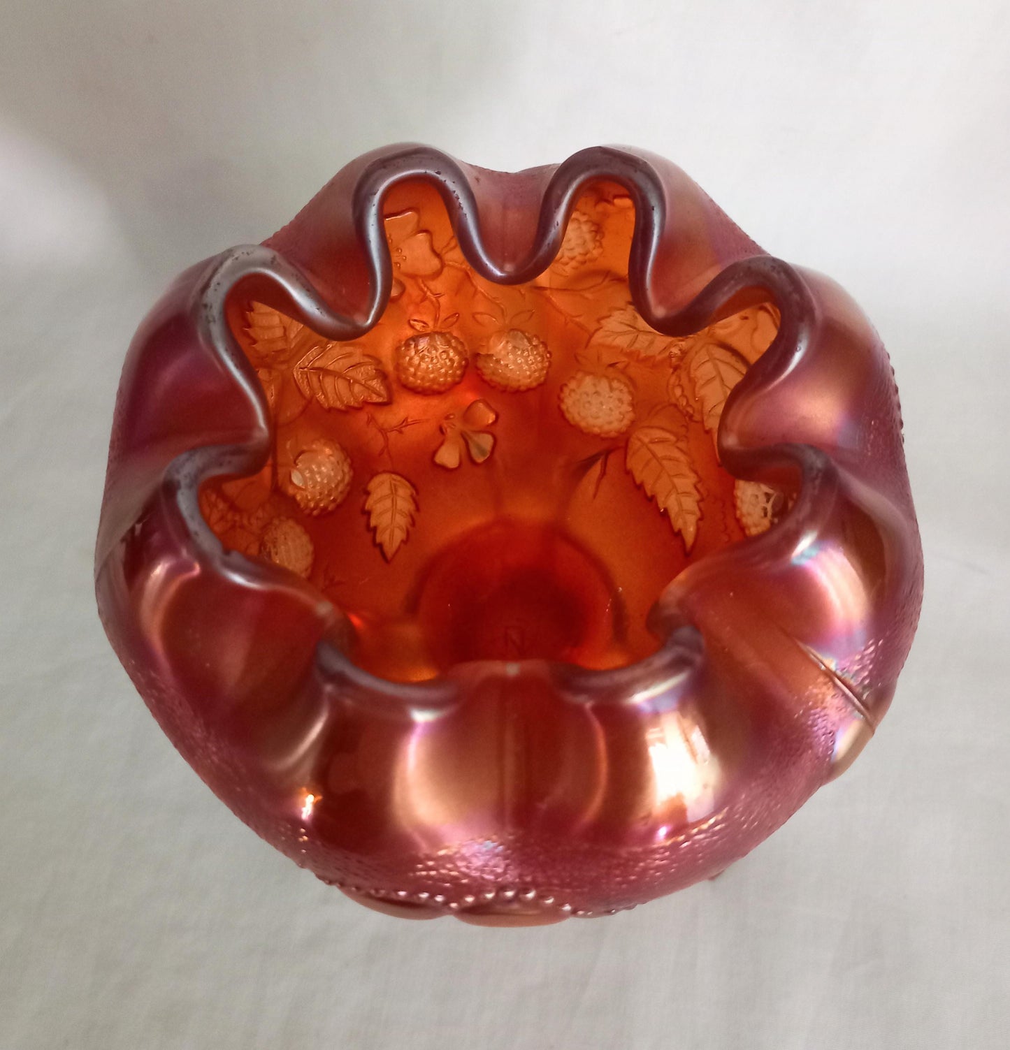 Northwood marigold carnival glass daisy & plume footed vase