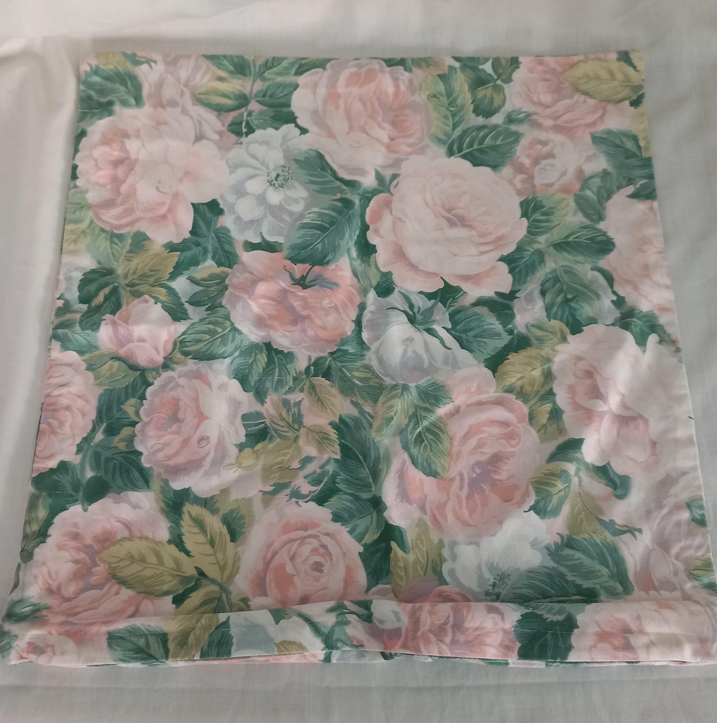 1980s rose flower pink and green cushion cover 39 x 41 cm