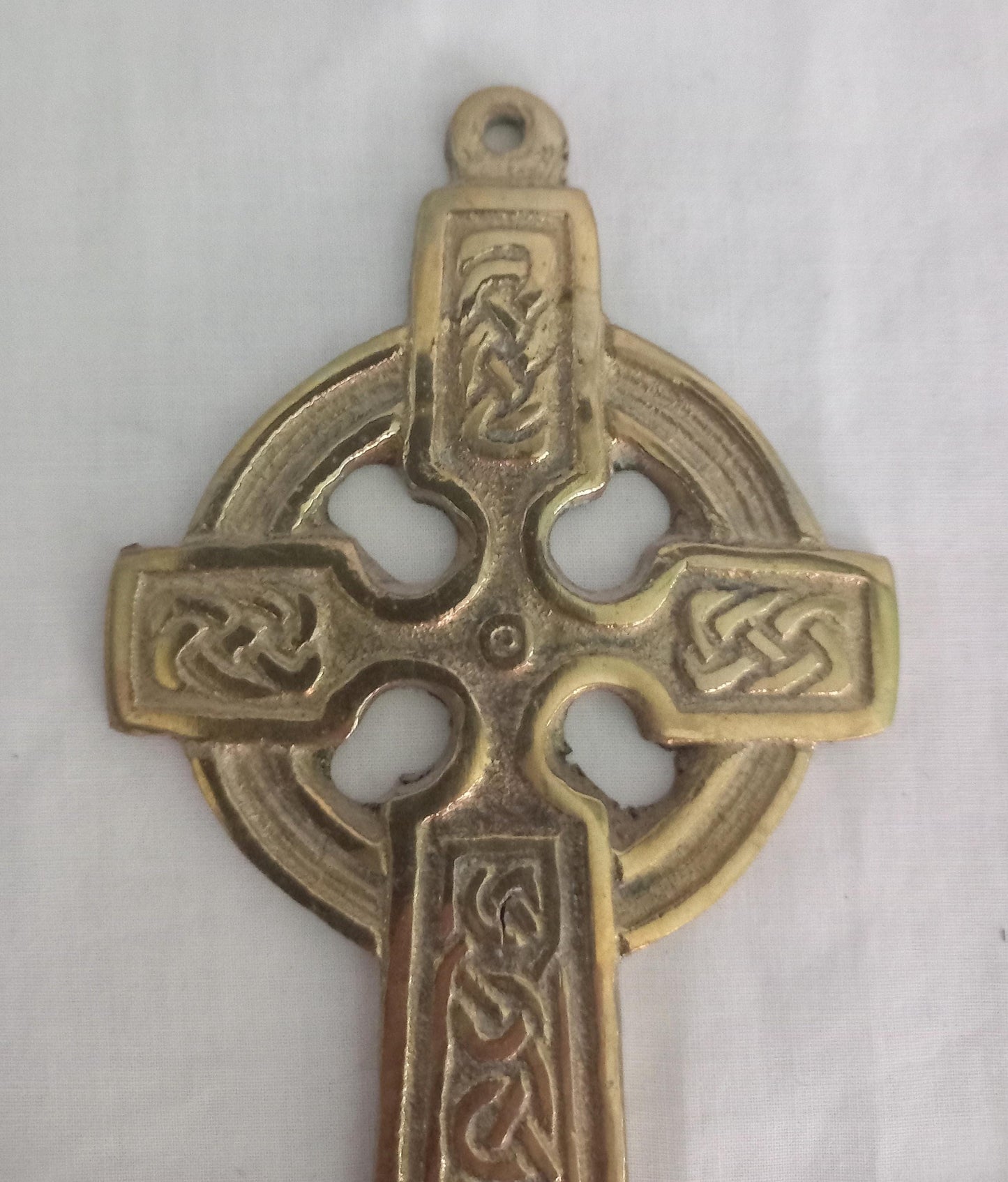 Vintage gold brass Celtic style cross wall hanging