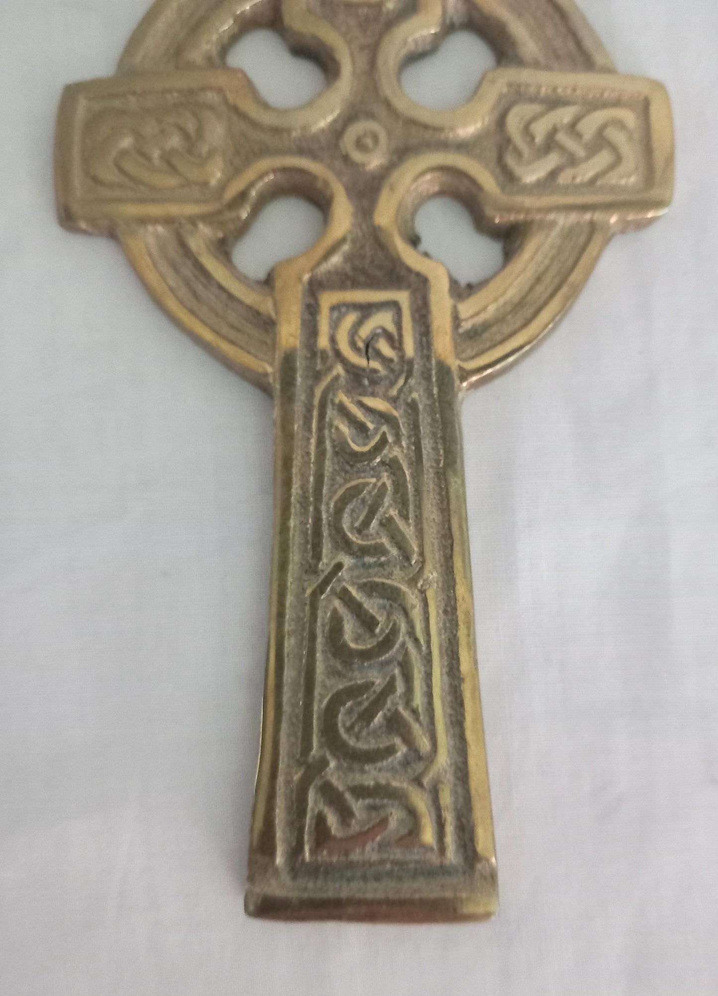 Vintage gold brass Celtic style cross wall hanging