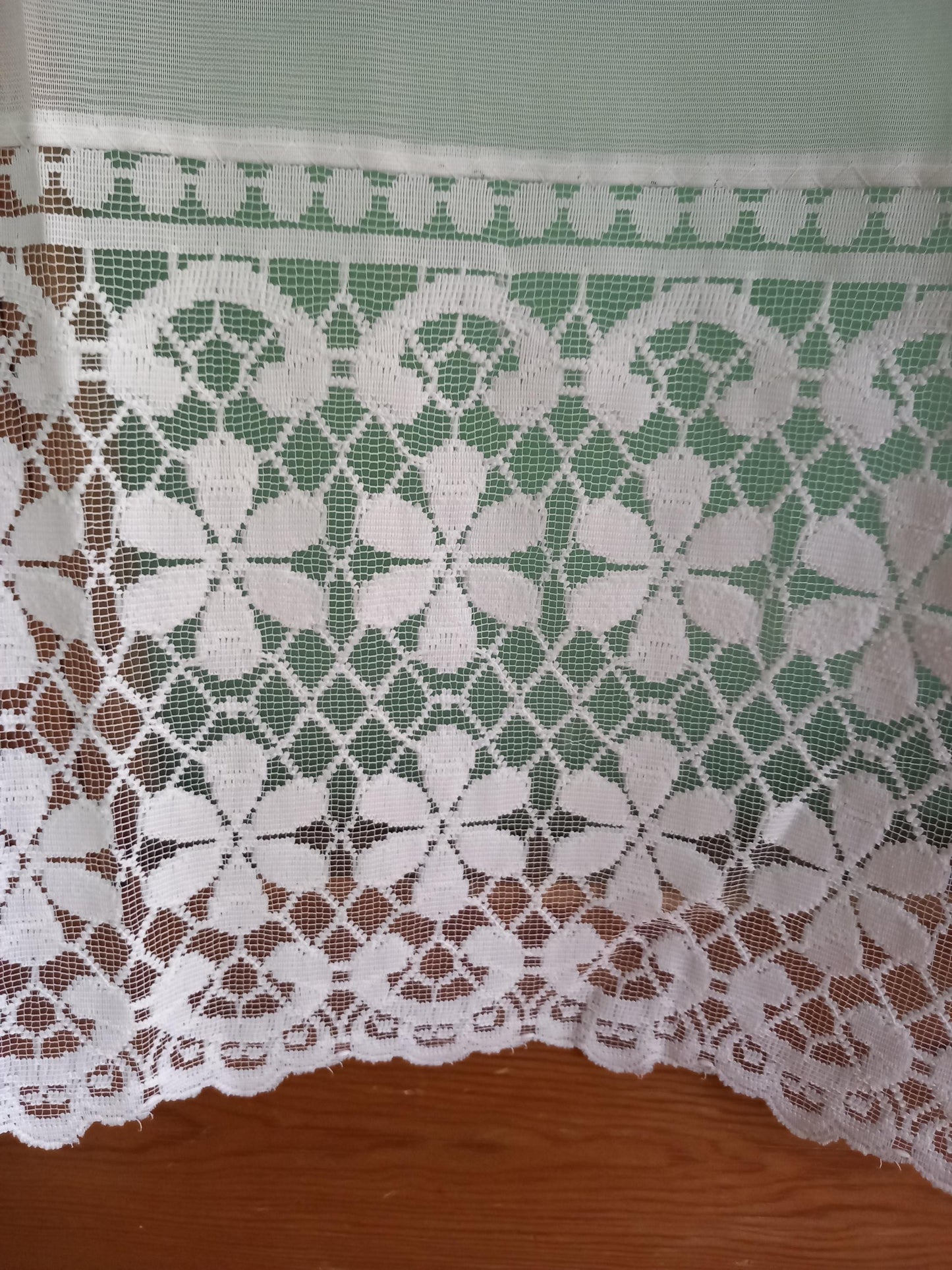 Vintage flower design white net curtain 59" long