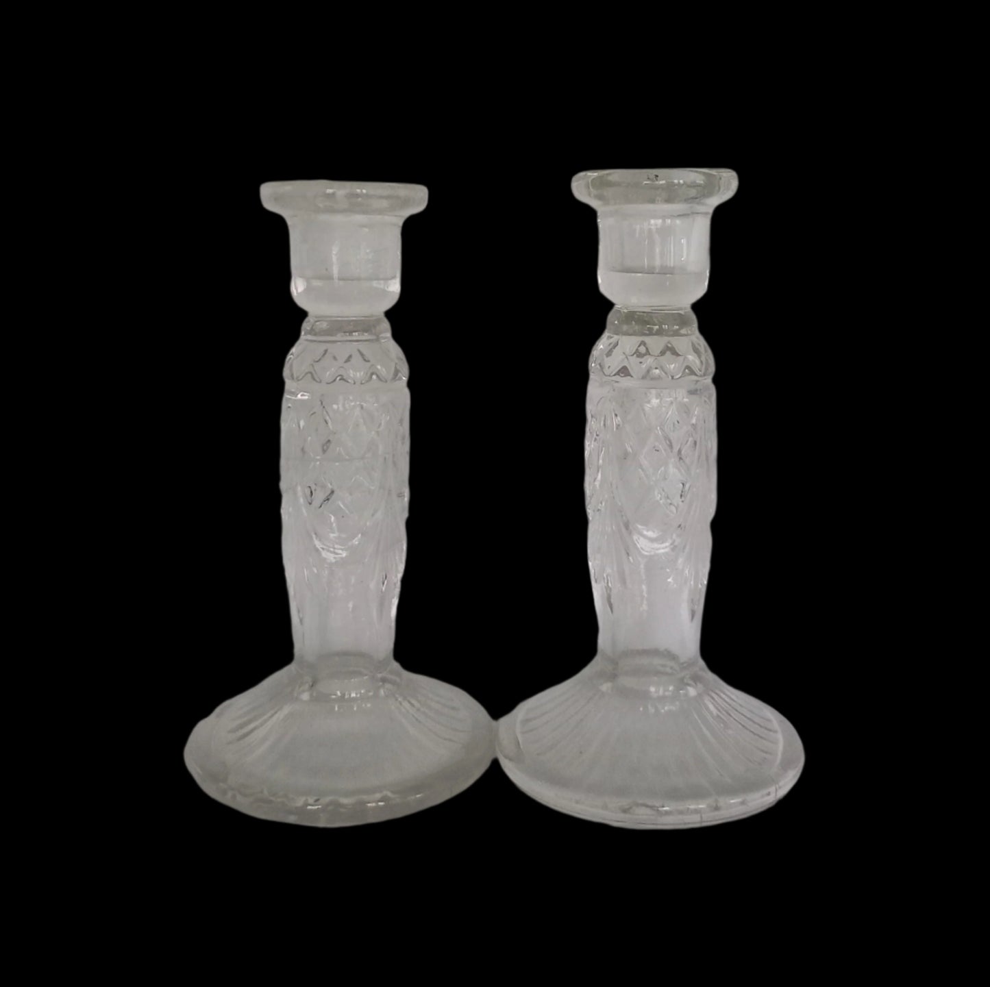 Pair of 1940s clear pressed glass candlesticks