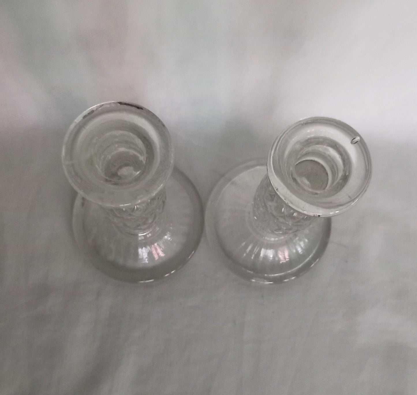 Pair of 1940s clear pressed glass candlesticks