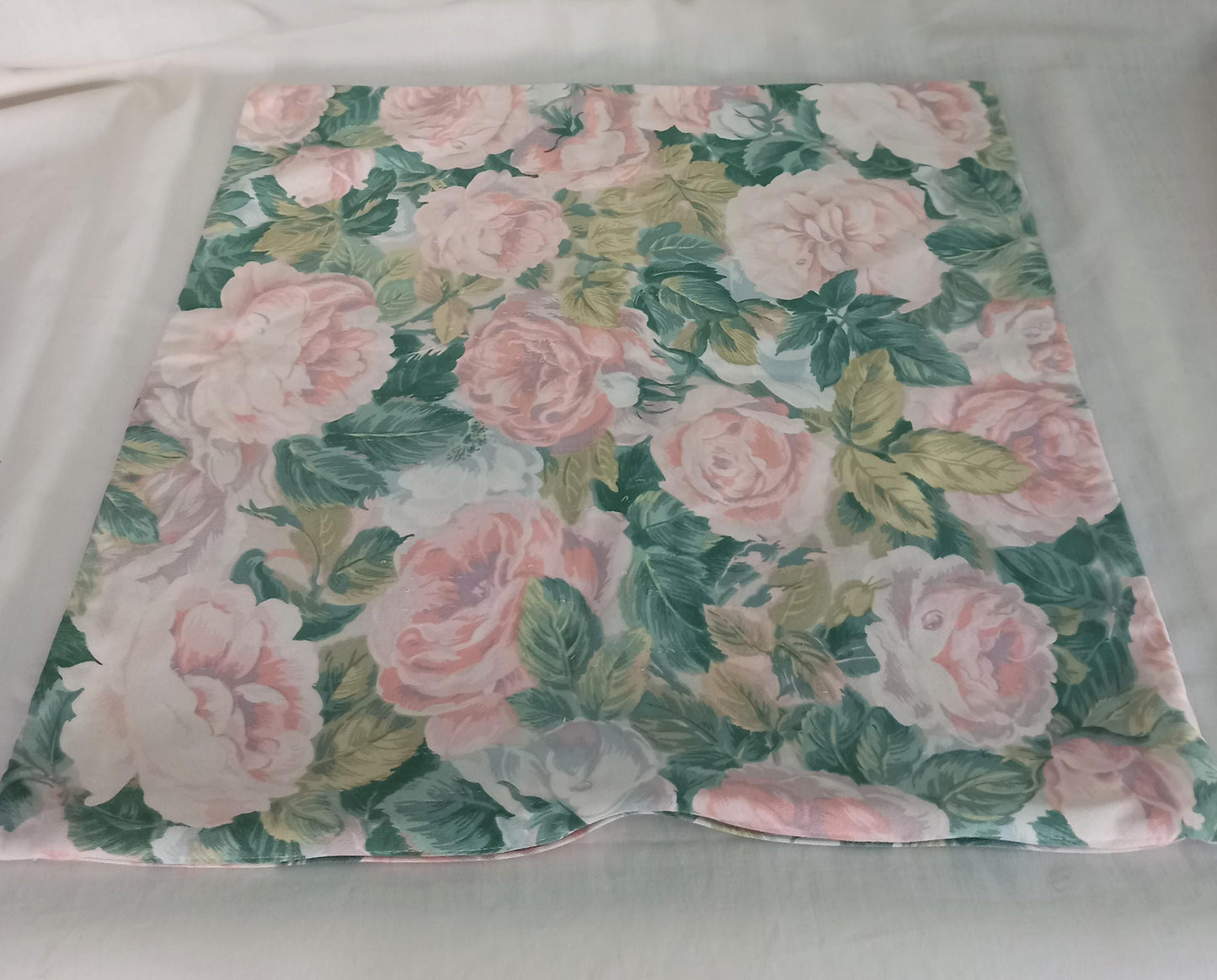 1980s rose flower pink and green cushion cover 39 x 41 cm
