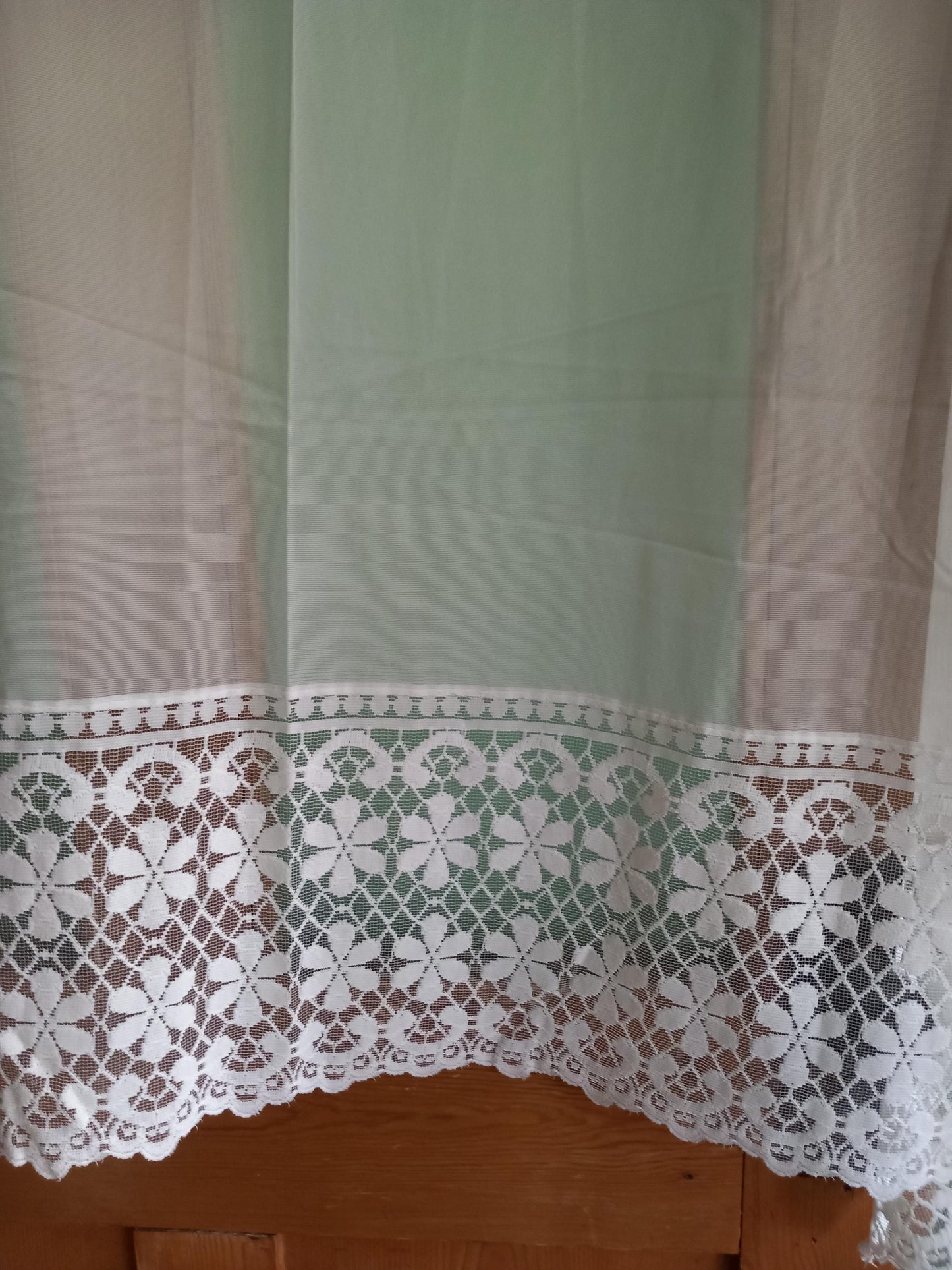 Vintage flower design white net curtain 59" long