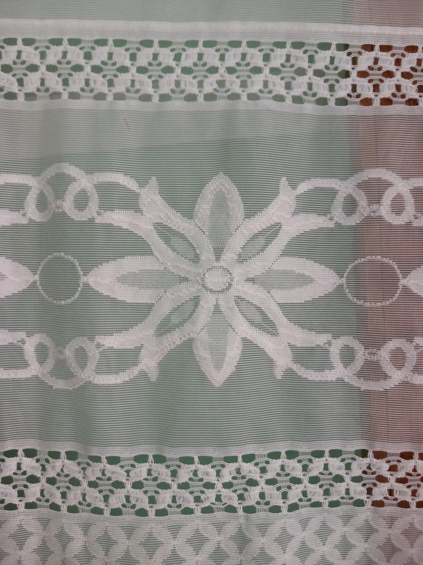 Vintage flower design white net curtain panel, 36" long