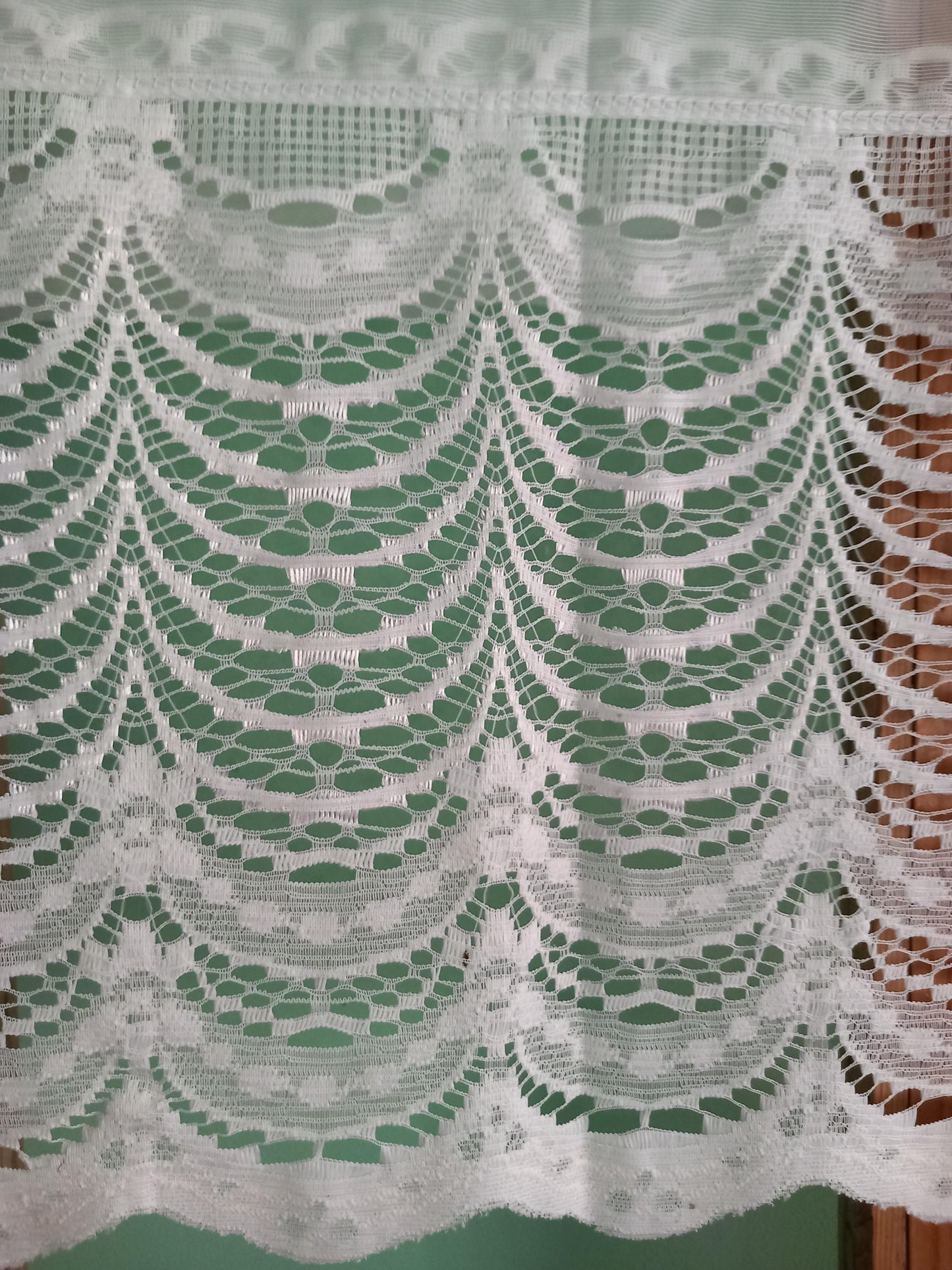 Vintage scalloped design white net curtain 34" long