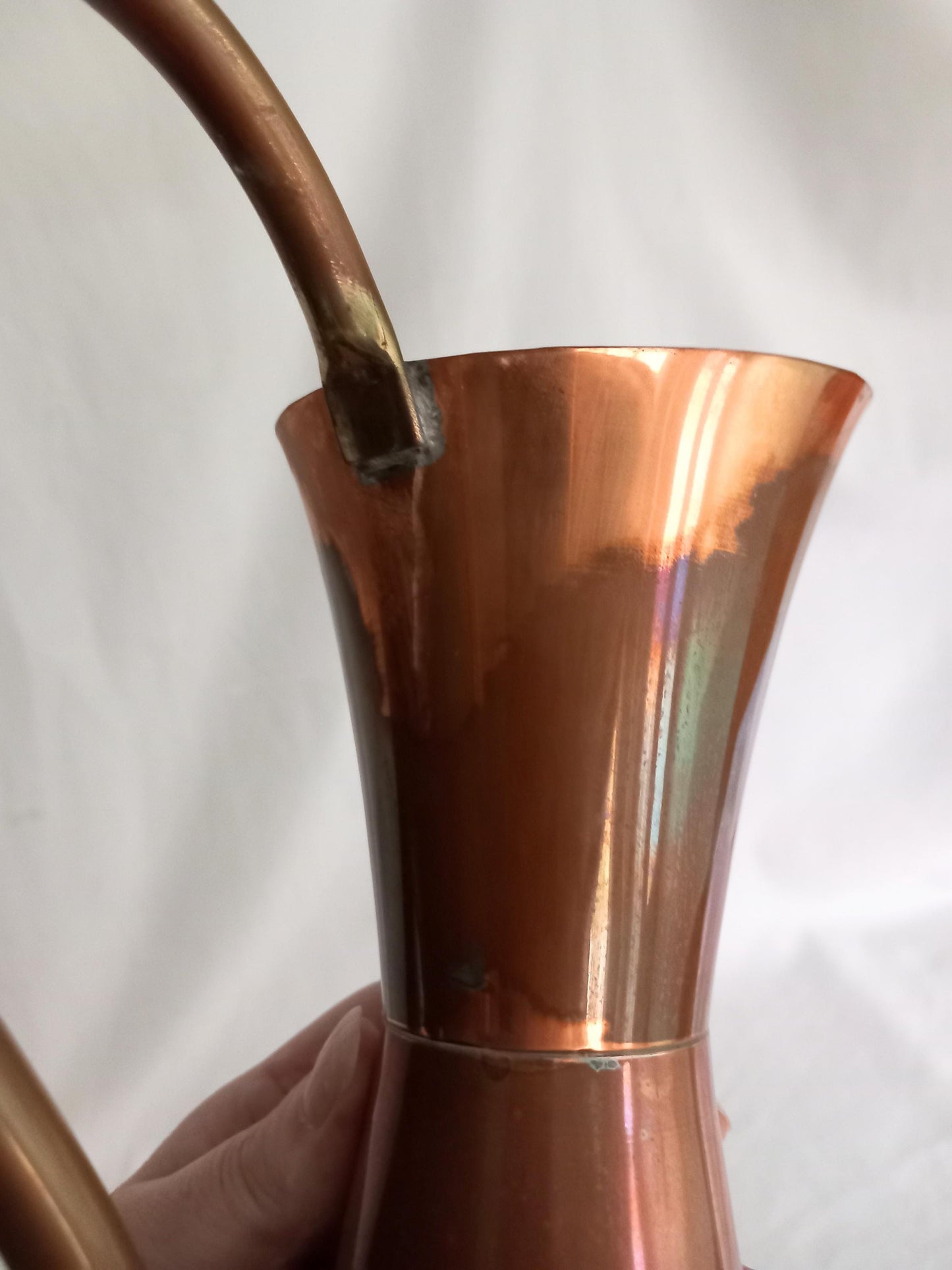 Vintage copper plated and brass metal jug 12.75"