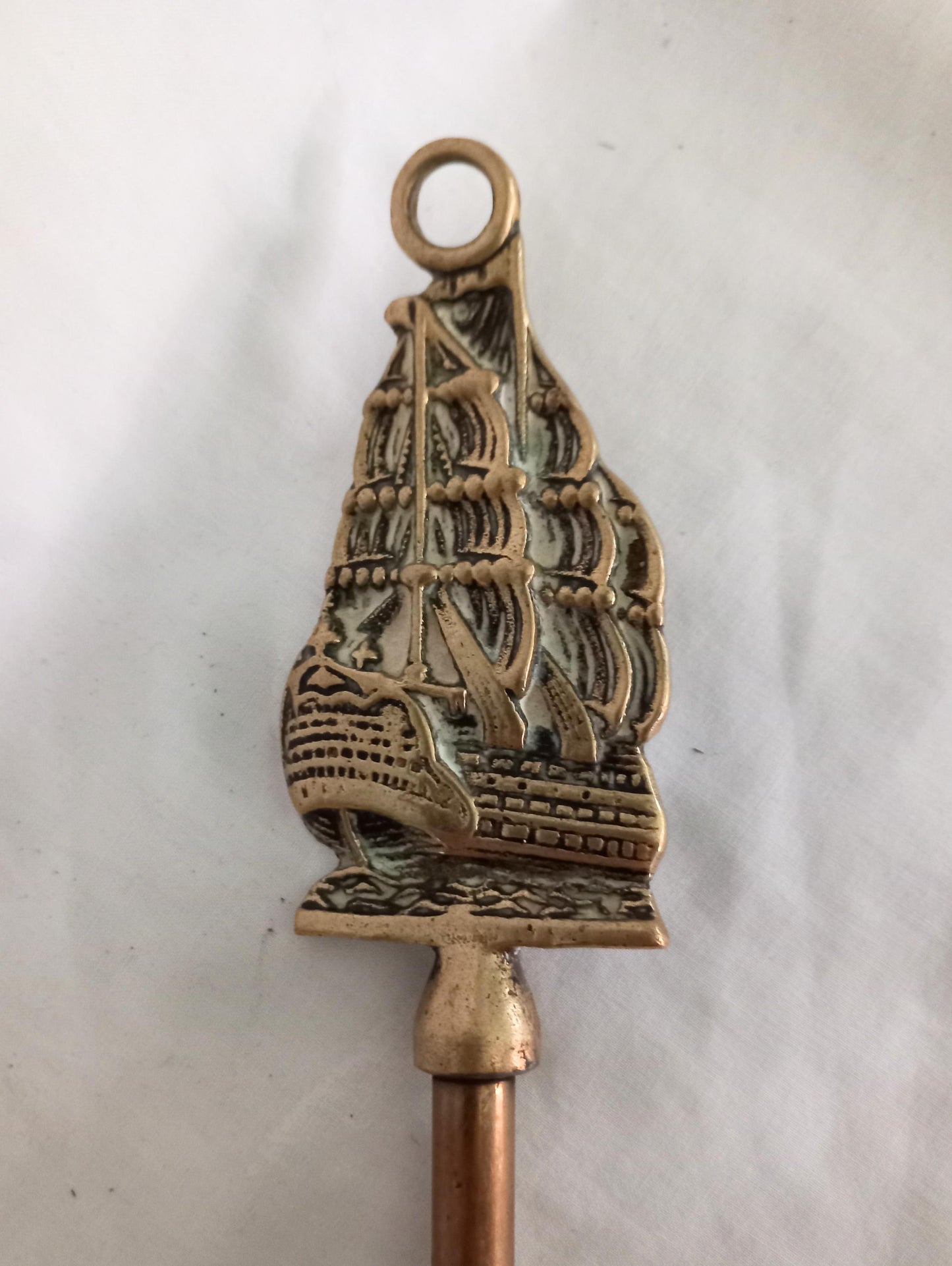 Vintage brass galleon ship design fire poker