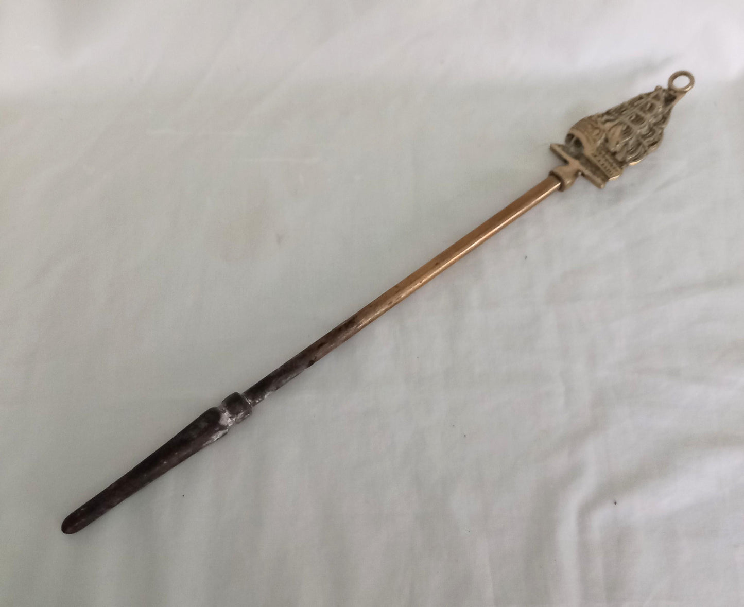 Vintage brass galleon ship design fire poker