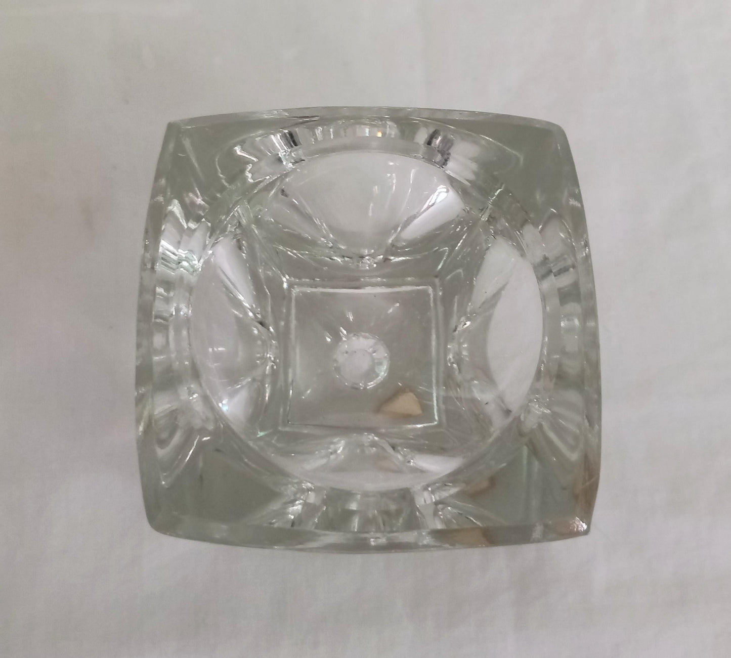 Mid century Sklo Union Rudolfova Hut clear glass cube candle holder by Rudolf Jurnikl