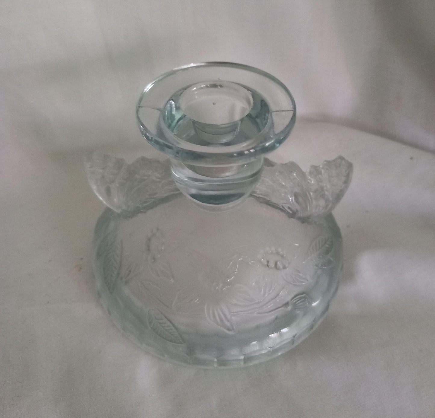 Art deco Sowerby blue butterfly design pressed glass partial dressing table set