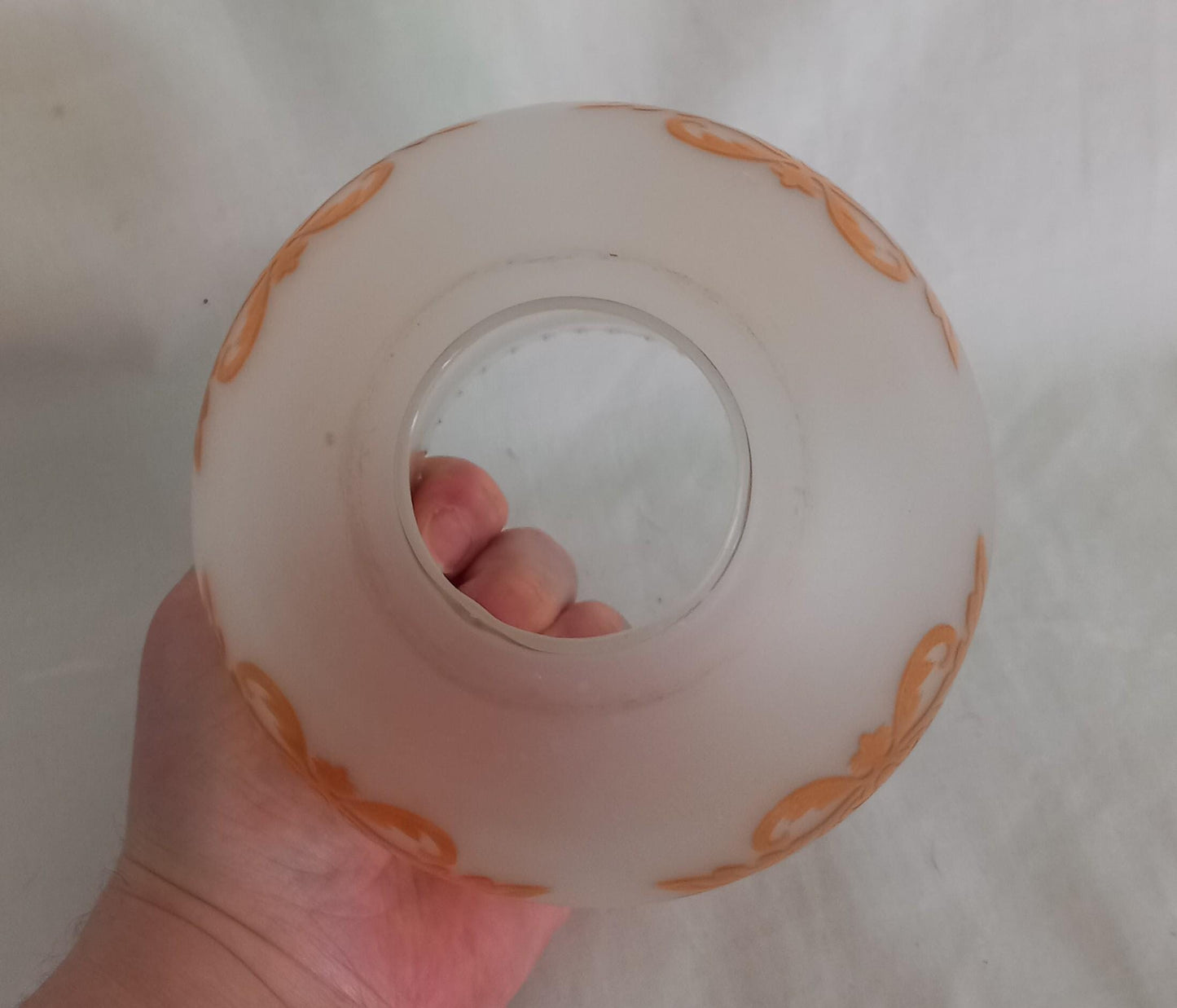 Vintage frosted glass and gold damask leaf design lamp shade for oil lamp