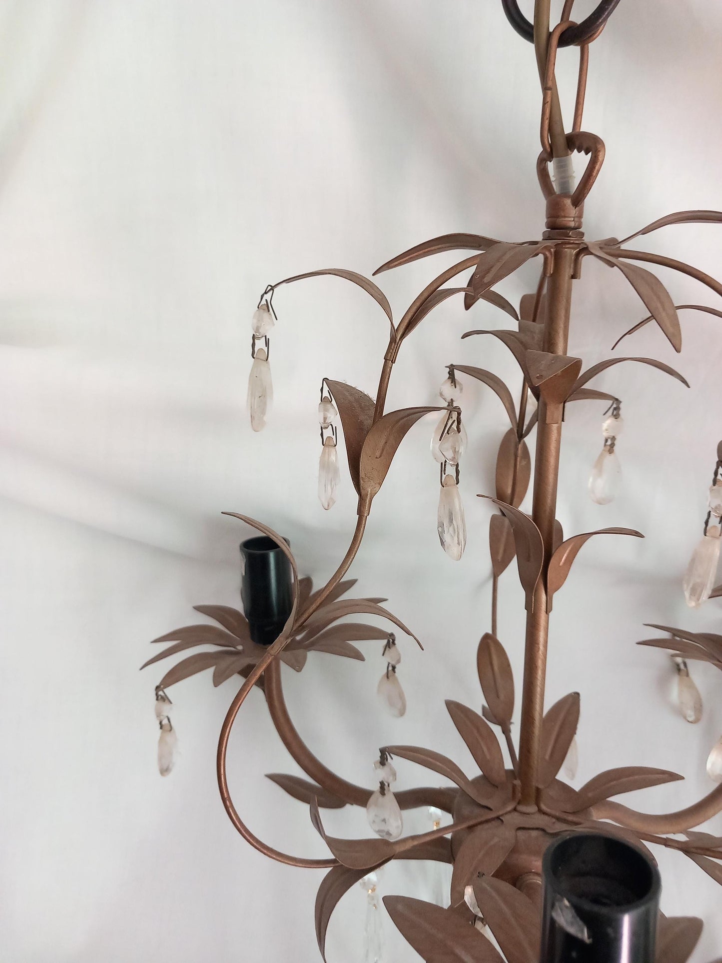 Laura Ashley Lavenham antiqued gold 3 arm crystal drop chandelier