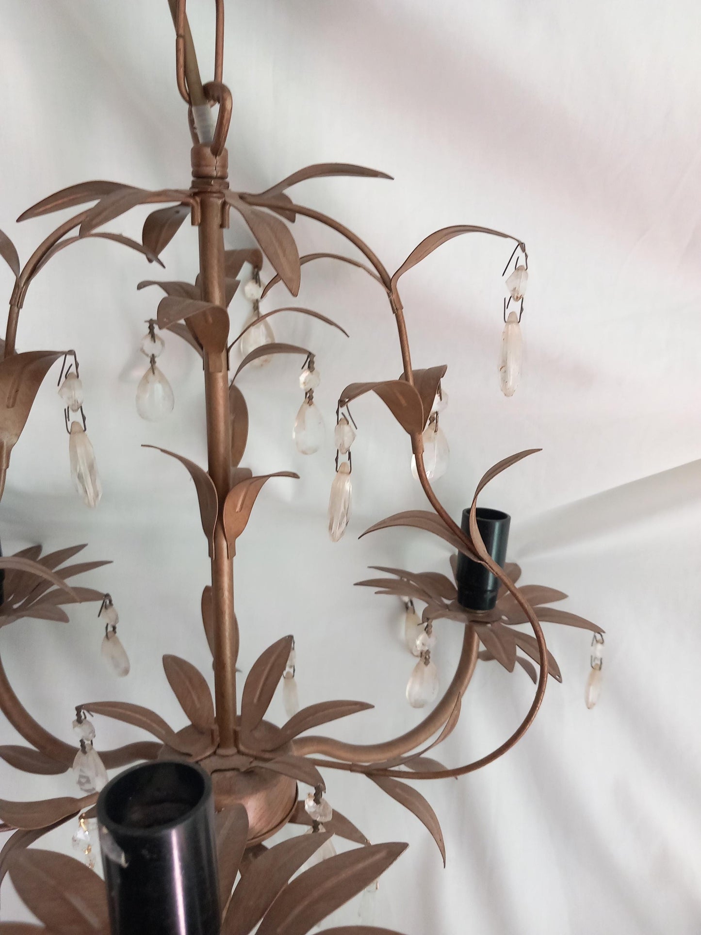 Laura Ashley Lavenham antiqued gold 3 arm crystal drop chandelier