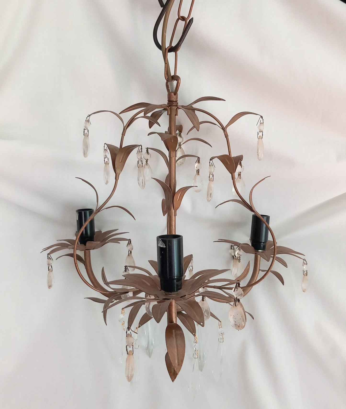 Laura Ashley Lavenham antiqued gold 3 arm crystal drop chandelier